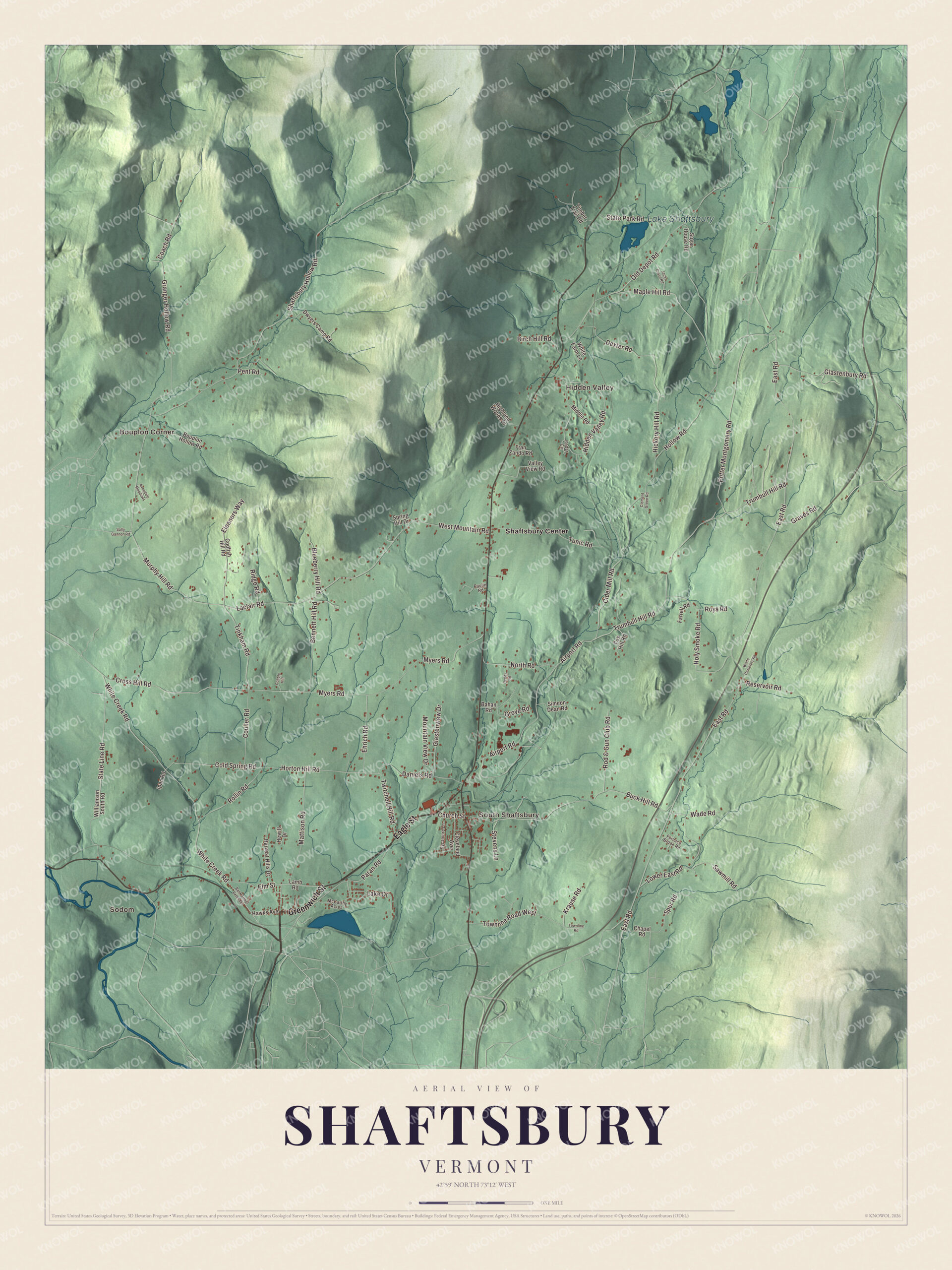 Watermarked full-map preview of Shaftsbury, Vermont