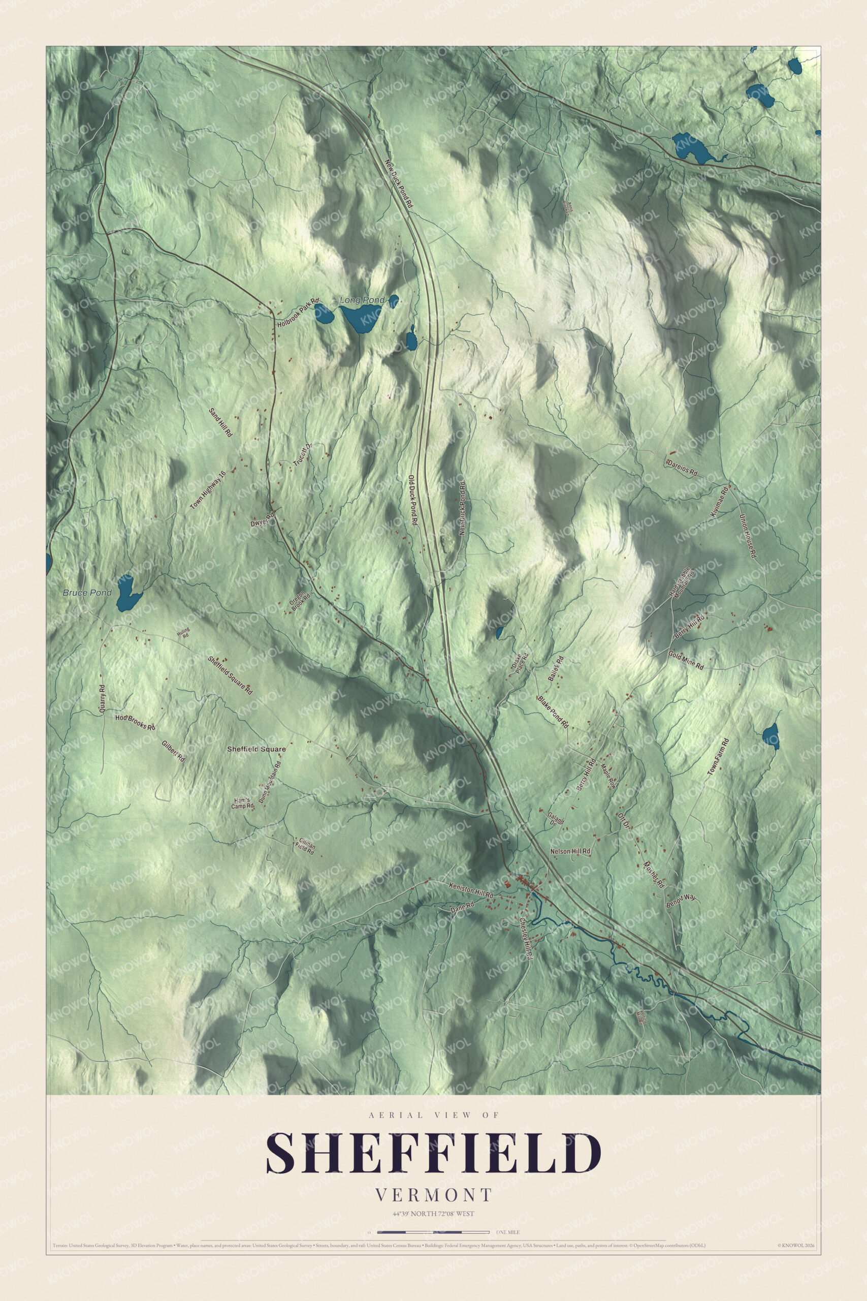 Map of Sheffield, Vermont, in Caledonia County