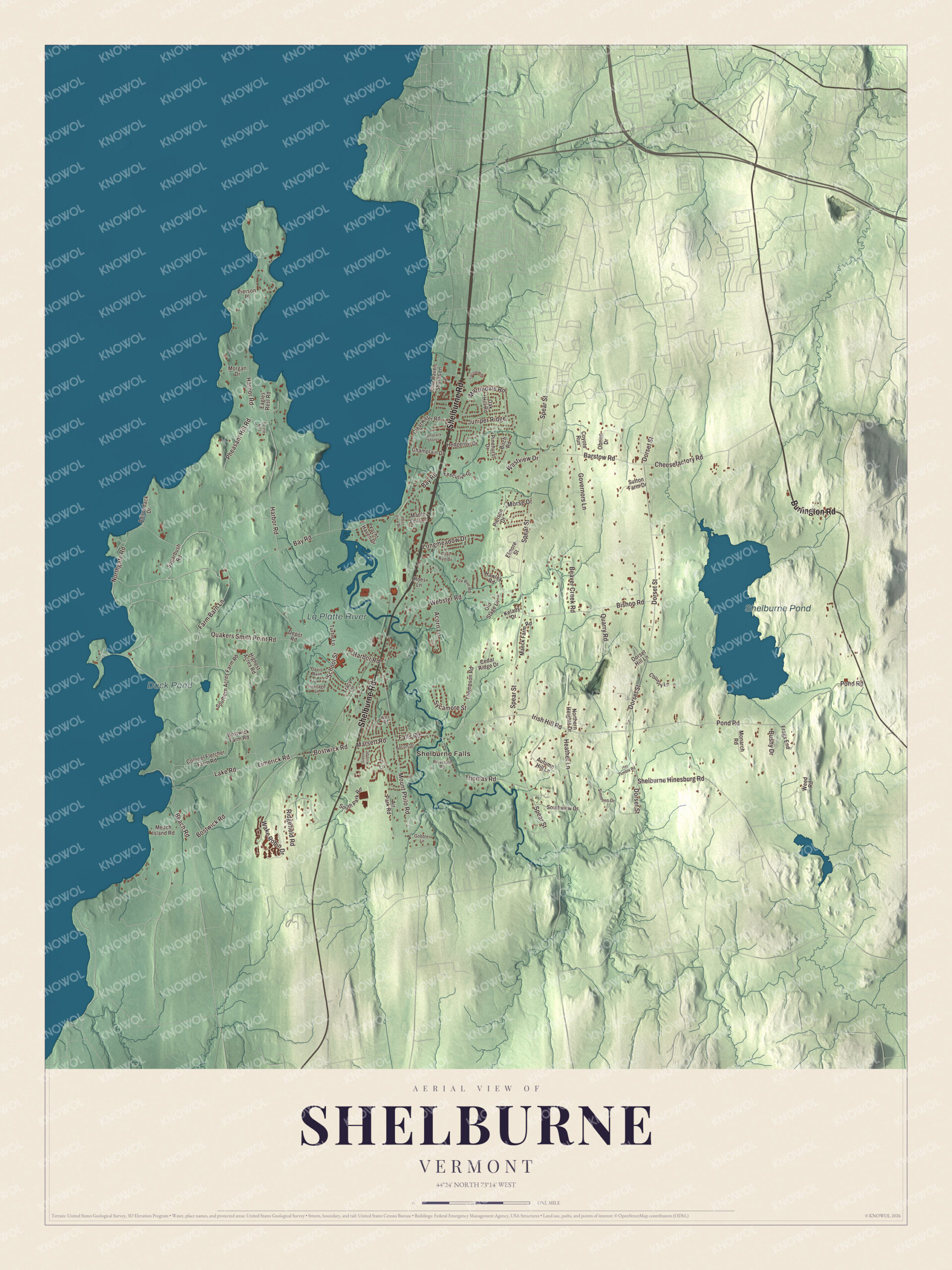 Map of Shelburne, Vermont, on Lake Champlain