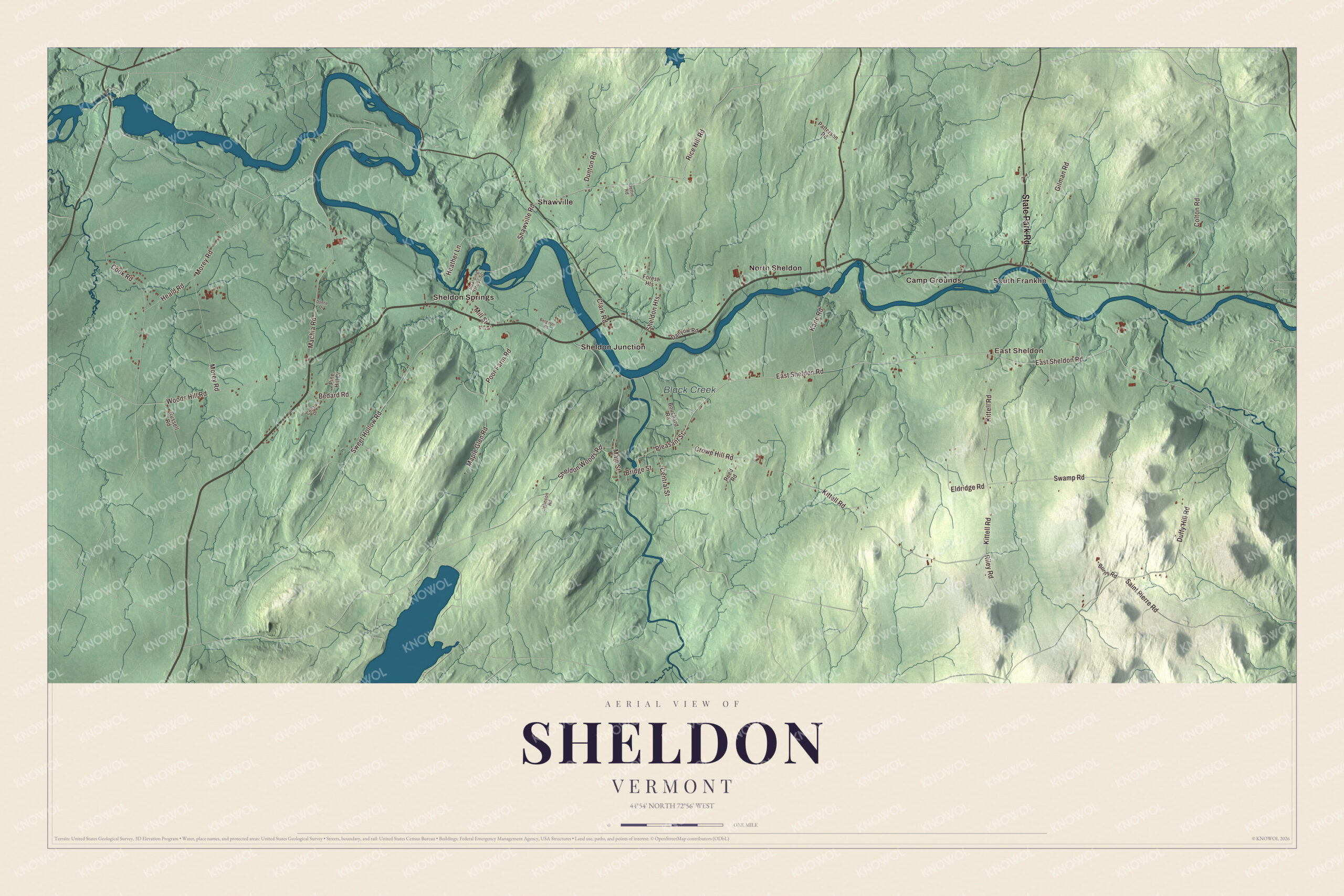 Map of Sheldon, Vermont, on the Missisquoi River