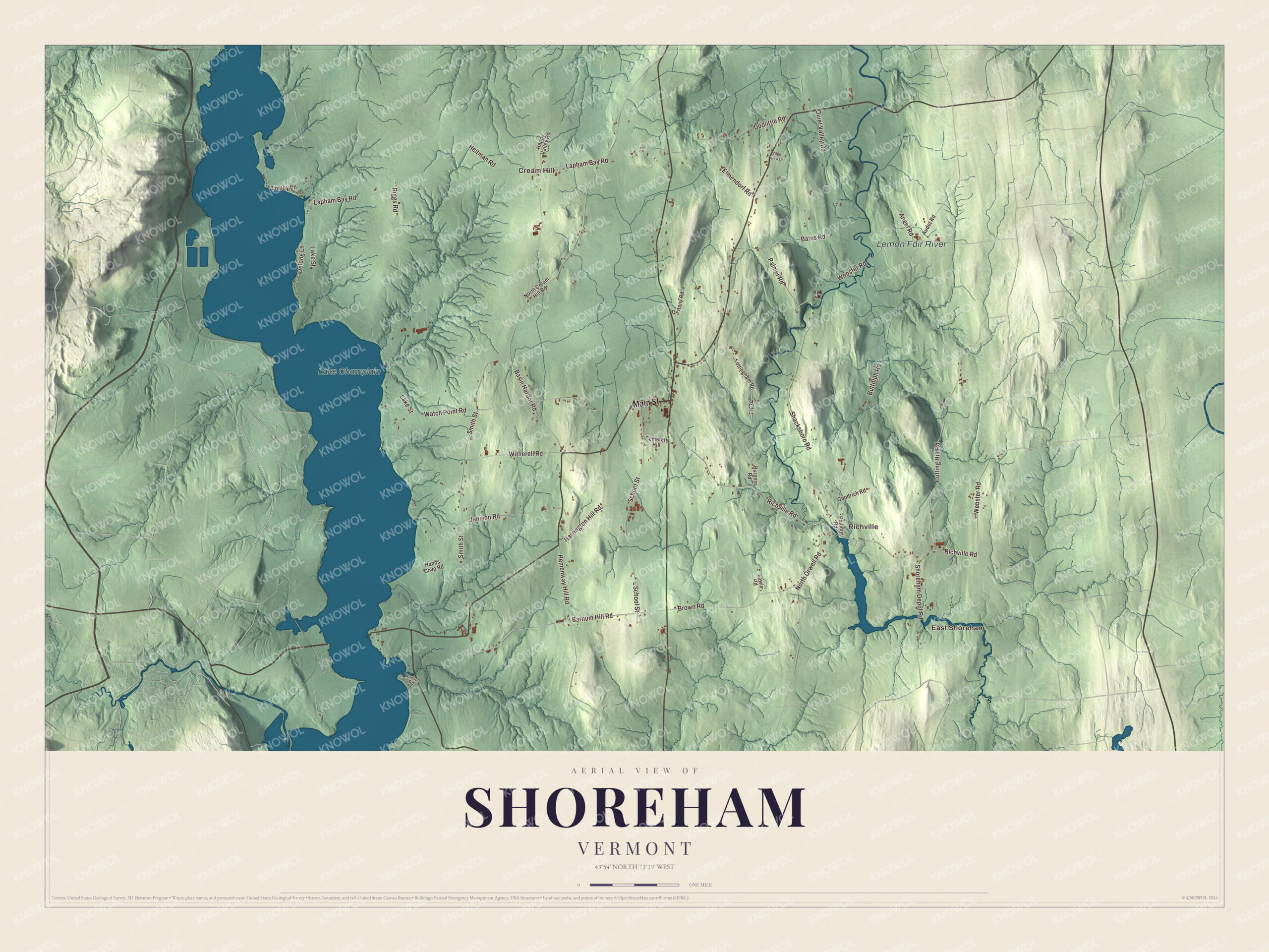 Map of Shoreham, Vermont, on Lake Champlain