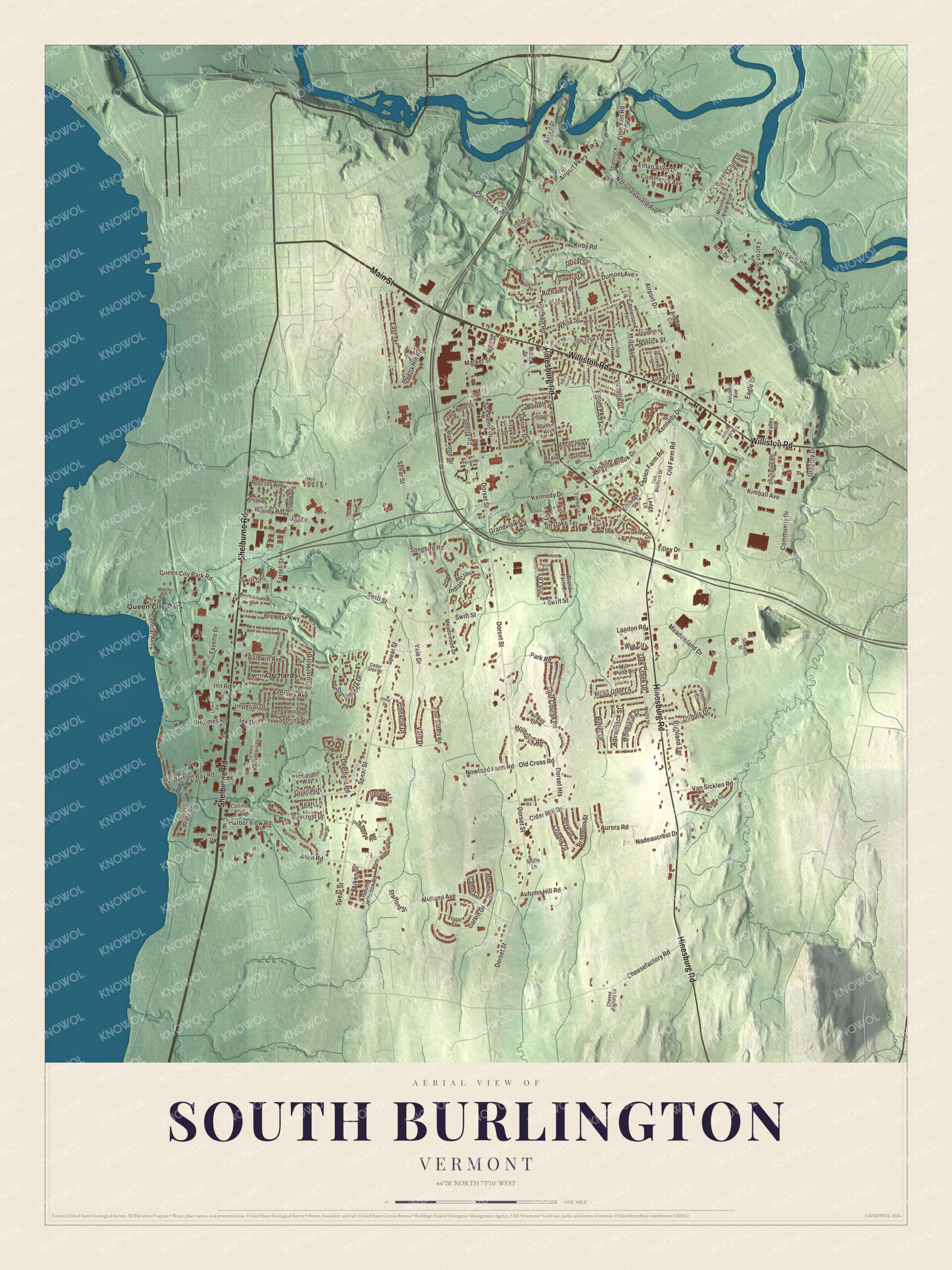 Map of South Burlington, Vermont, beside Burlington