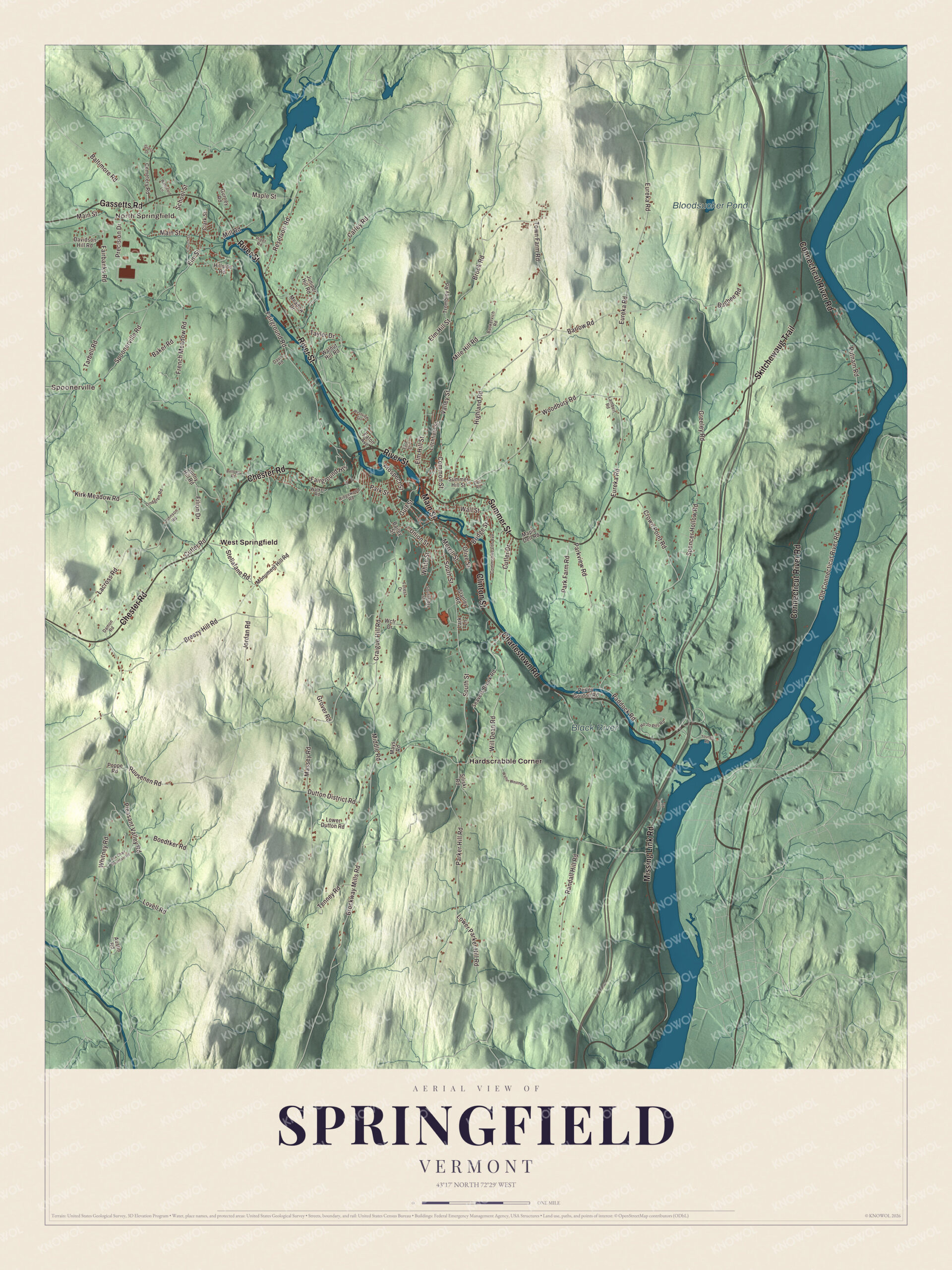 Map of Springfield, Vermont, on the Black River