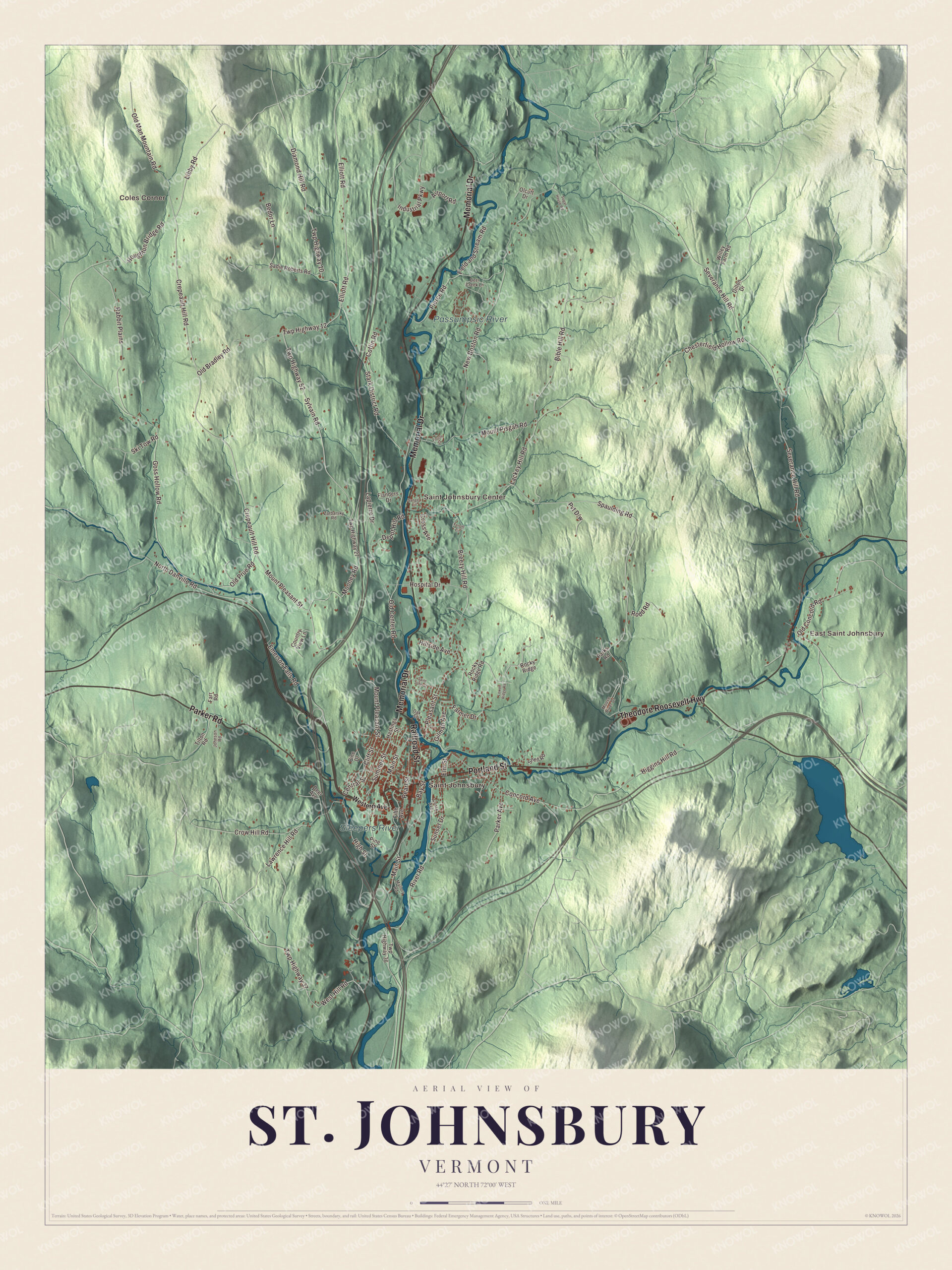 Watermarked full-map preview of St. Johnsbury, Vermont