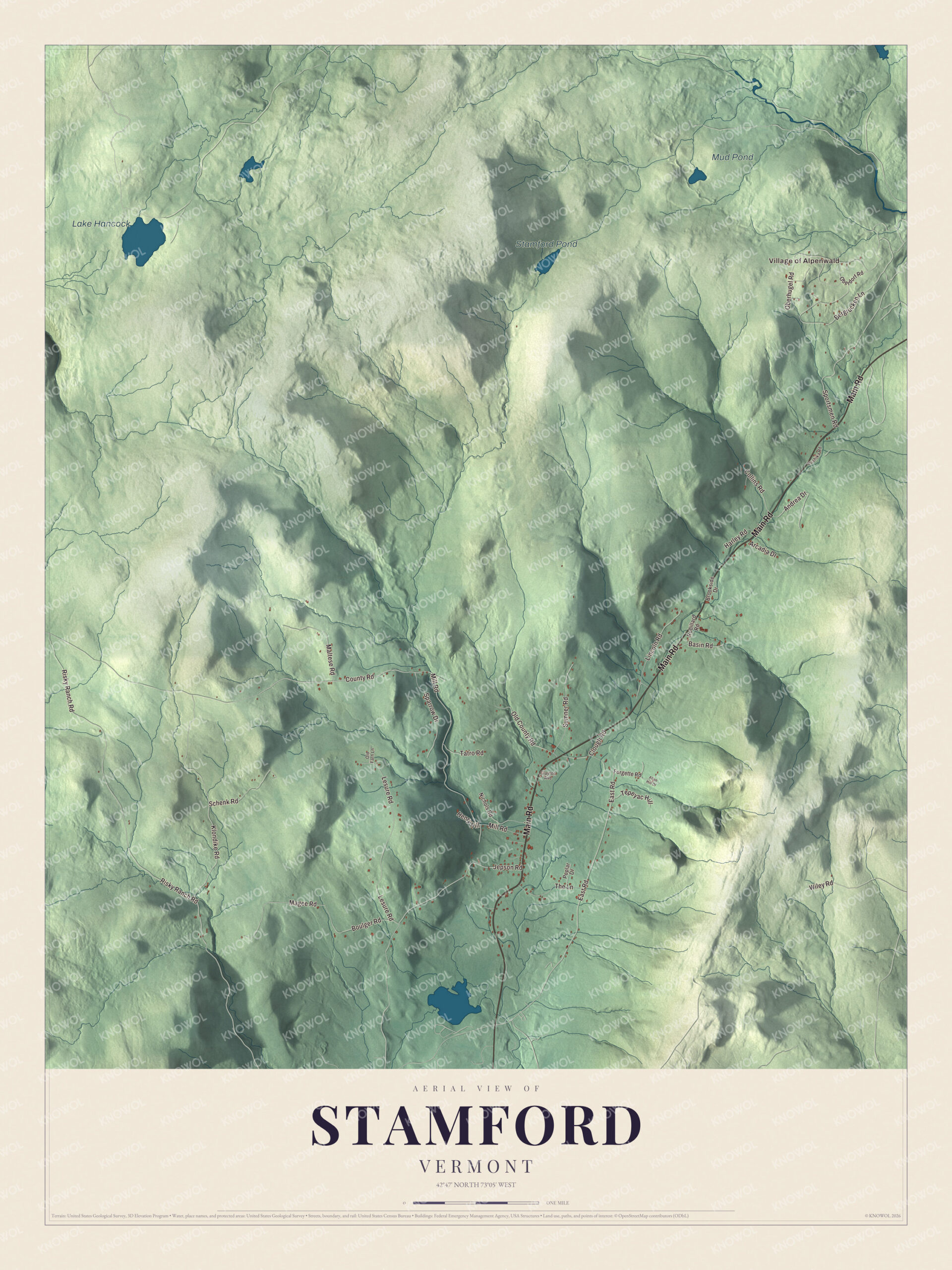 Map of Stamford, Vermont, on the Massachusetts line