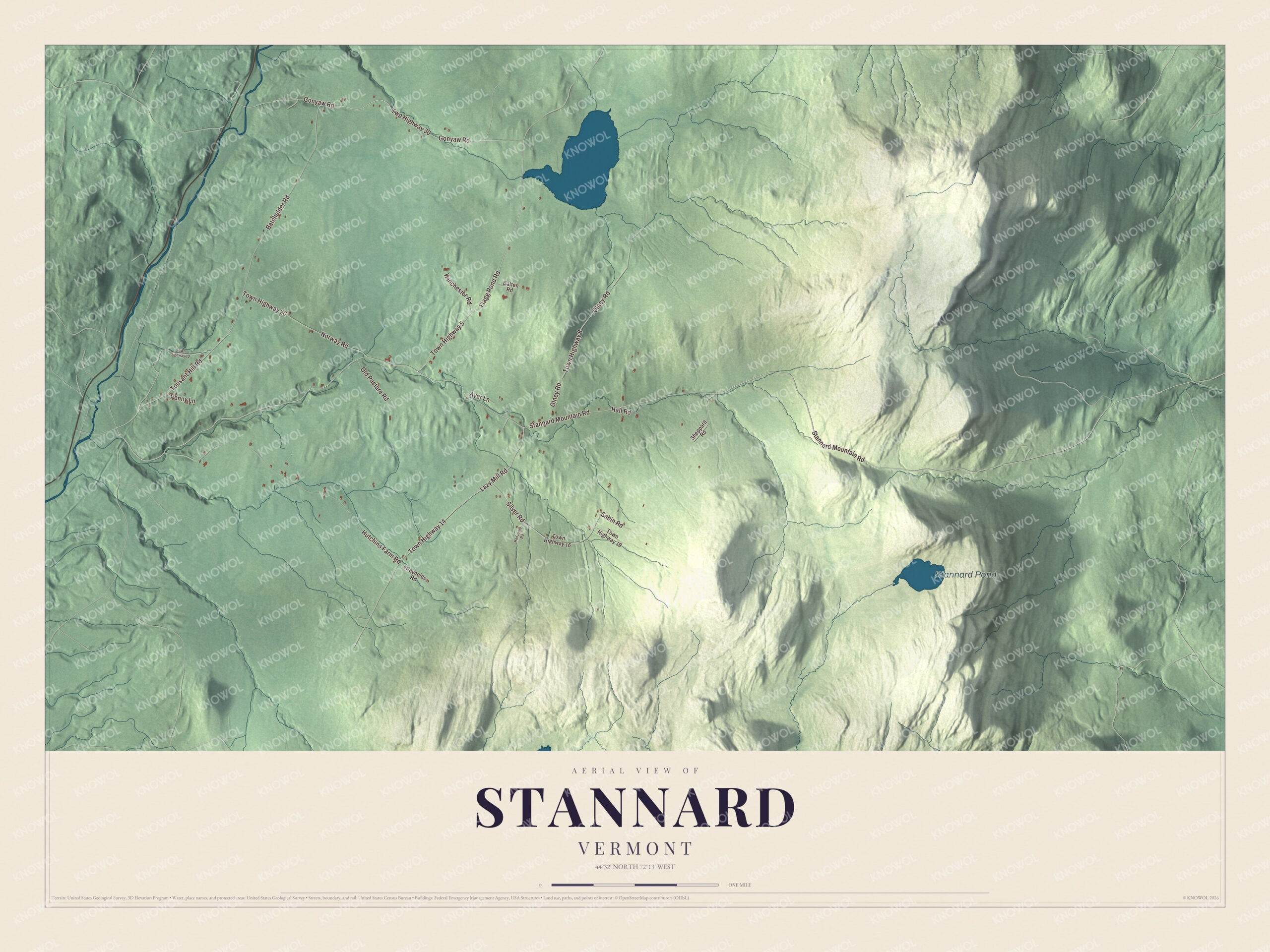 Map of Stannard, Vermont, around Stannard Mountain Road and Lazy Mill Road