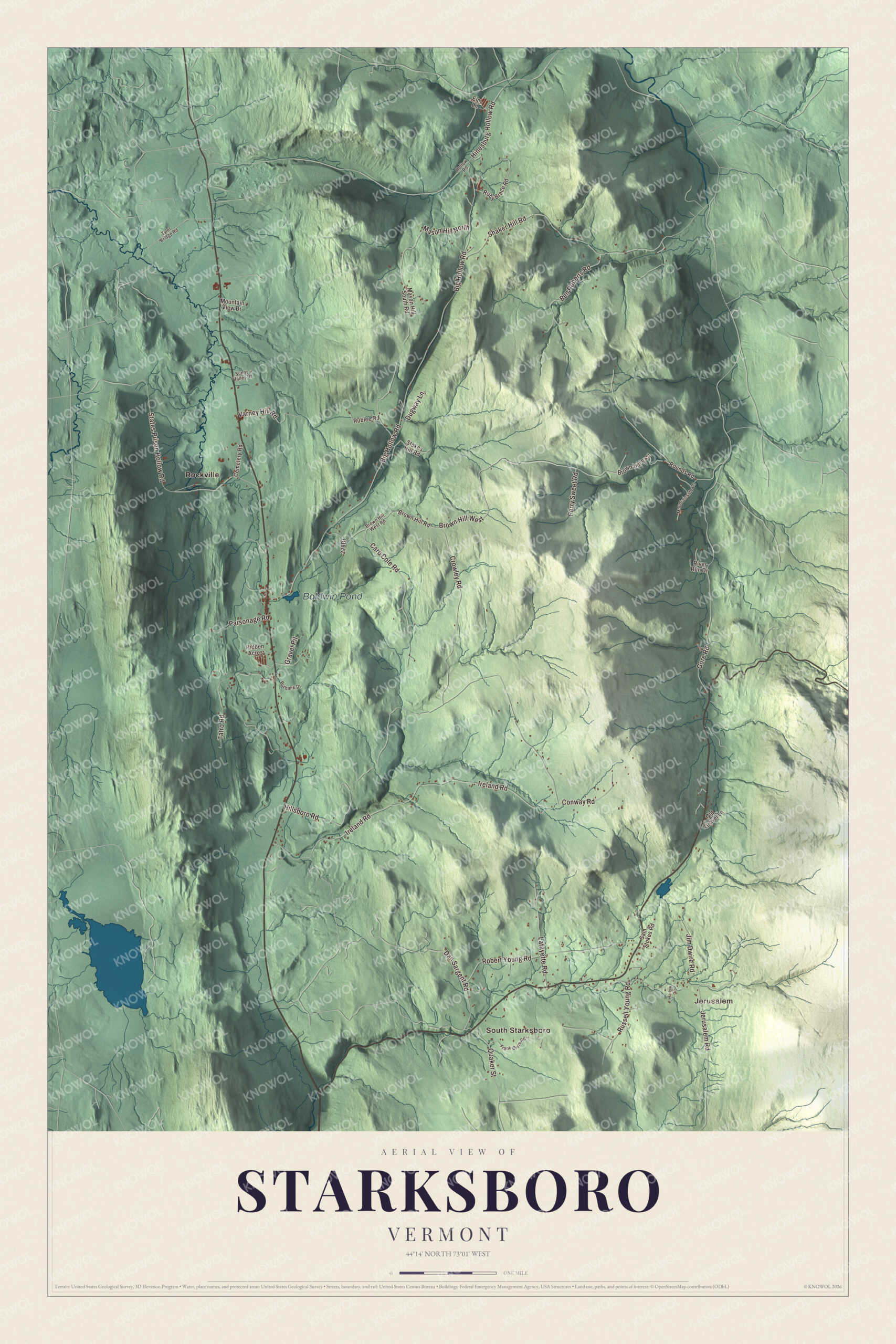 Map of Starksboro, Vermont, from Jerusalem to South Starksboro