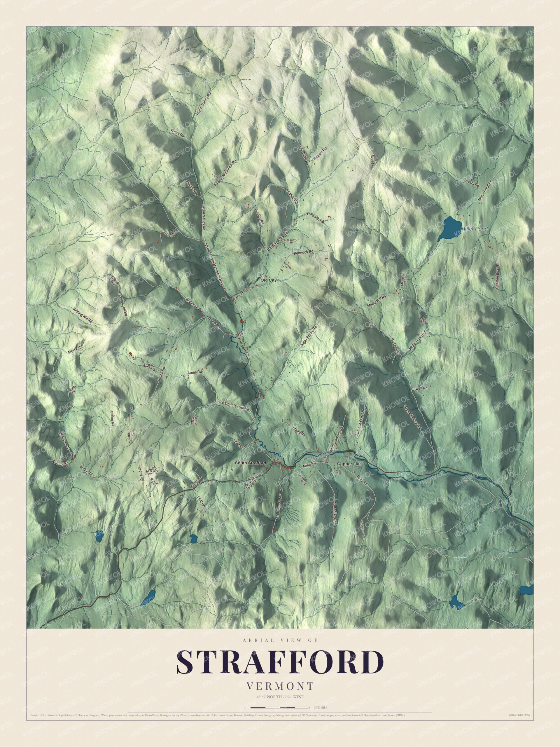 Map of Strafford, Vermont, from South Strafford to Old City