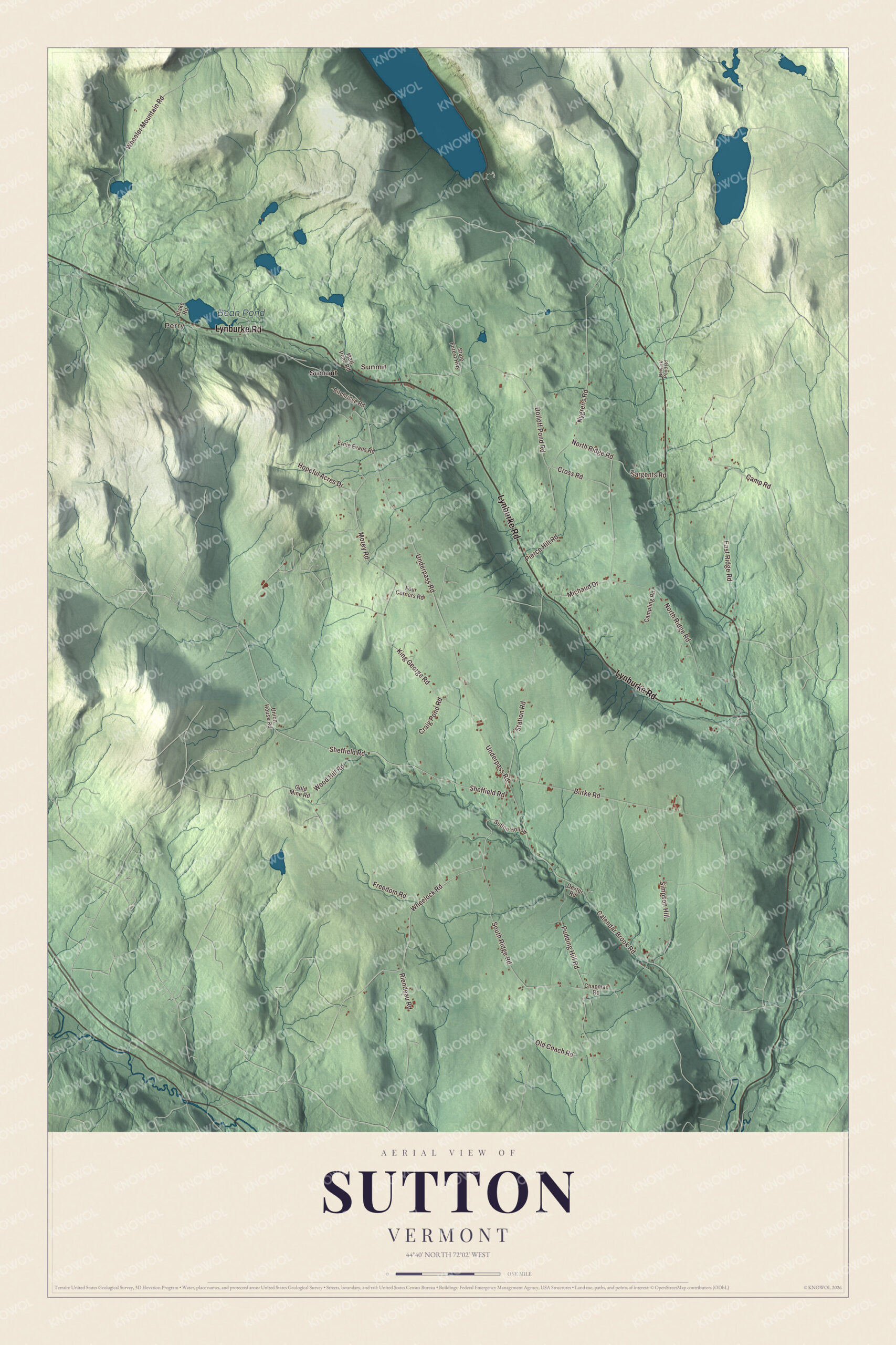 Map of Sutton, Vermont, from Perry to Summit