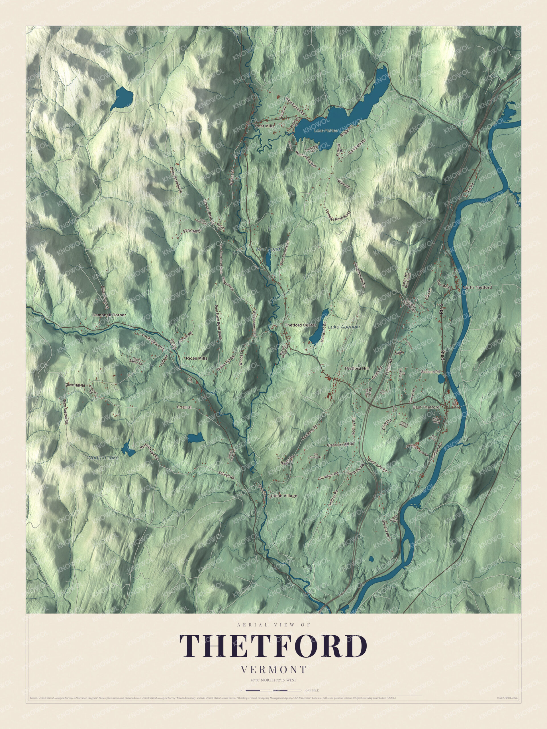 Map of Thetford, Vermont, from Post Mills to East Thetford
