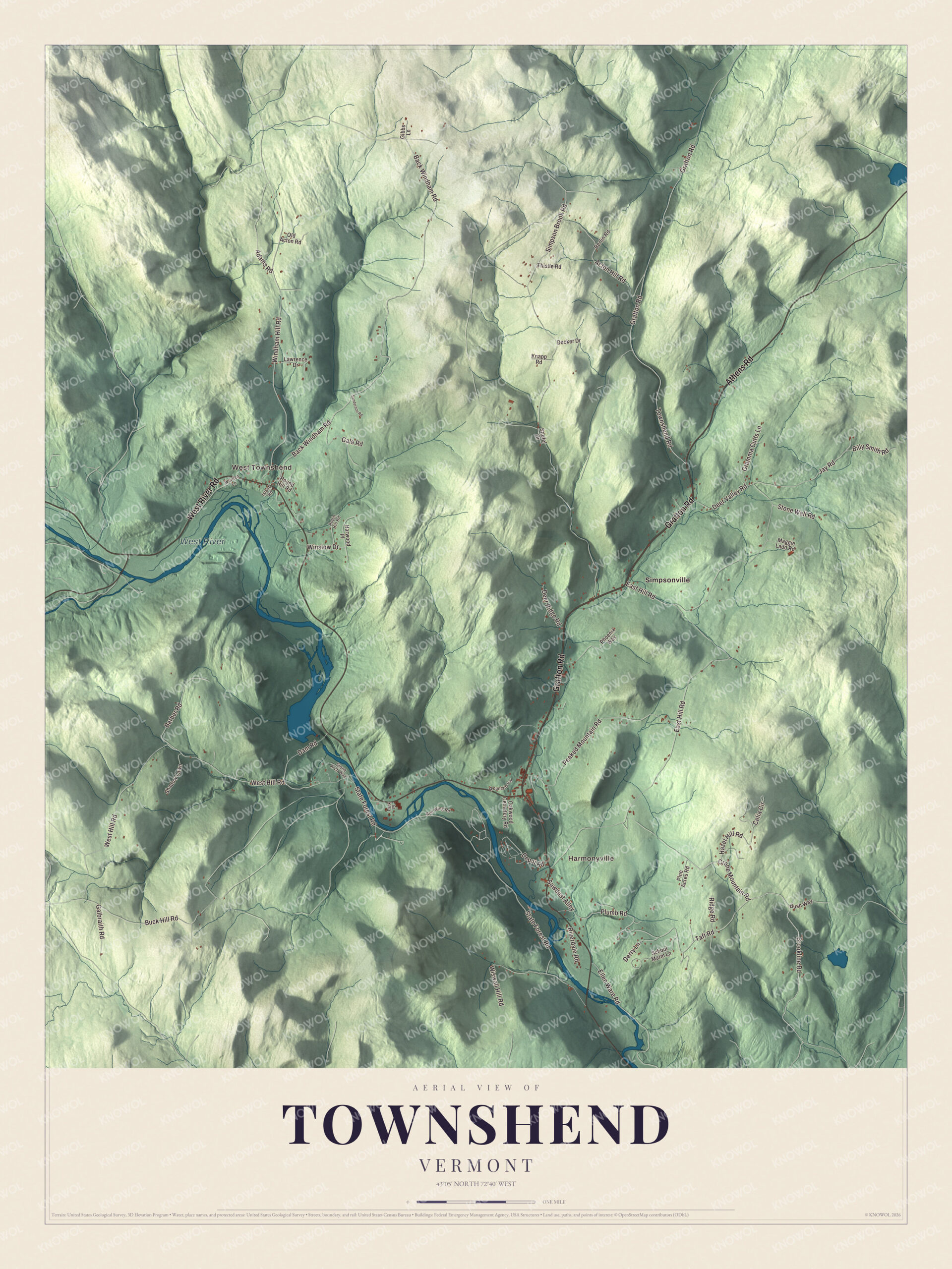 Map of Townshend, Vermont, along the West River