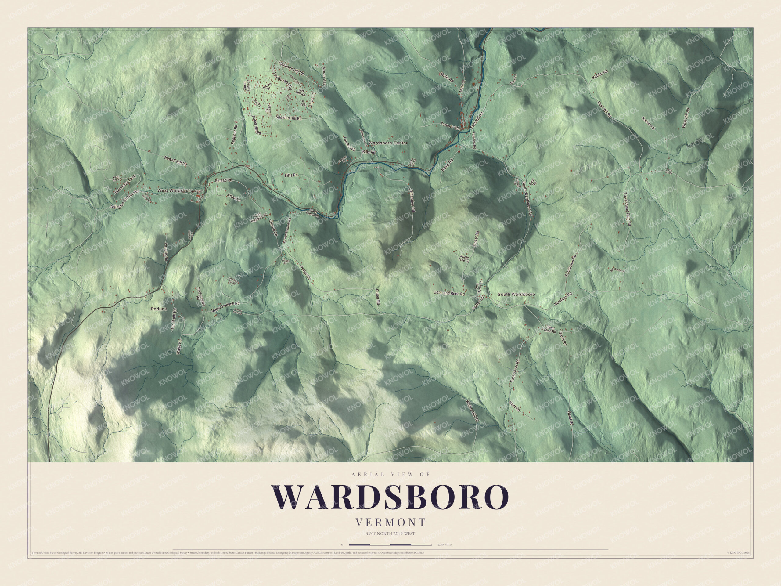Watermarked full-map preview of Wardsboro, Vermont