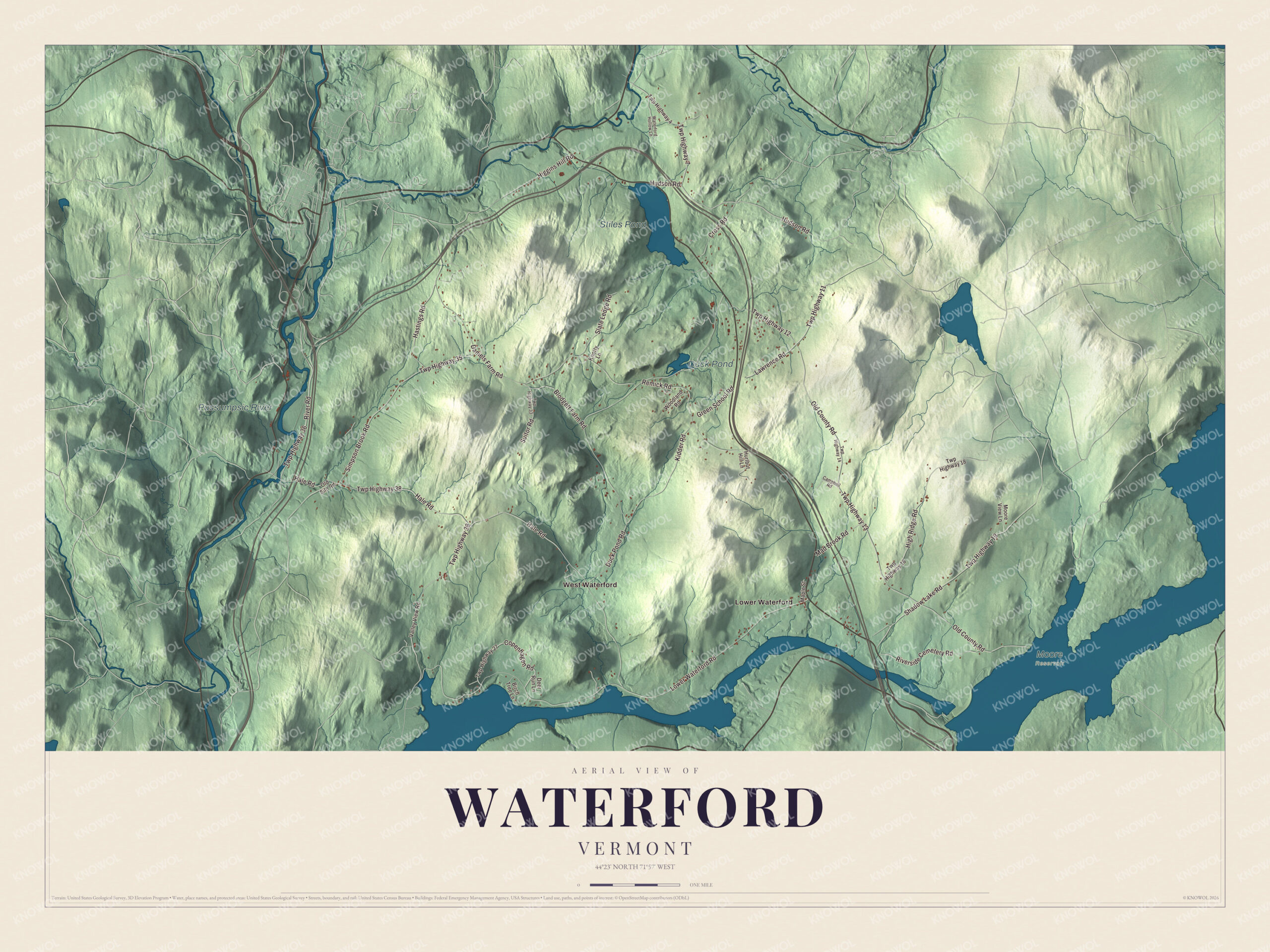 Watermarked full-map preview of Waterford, Vermont