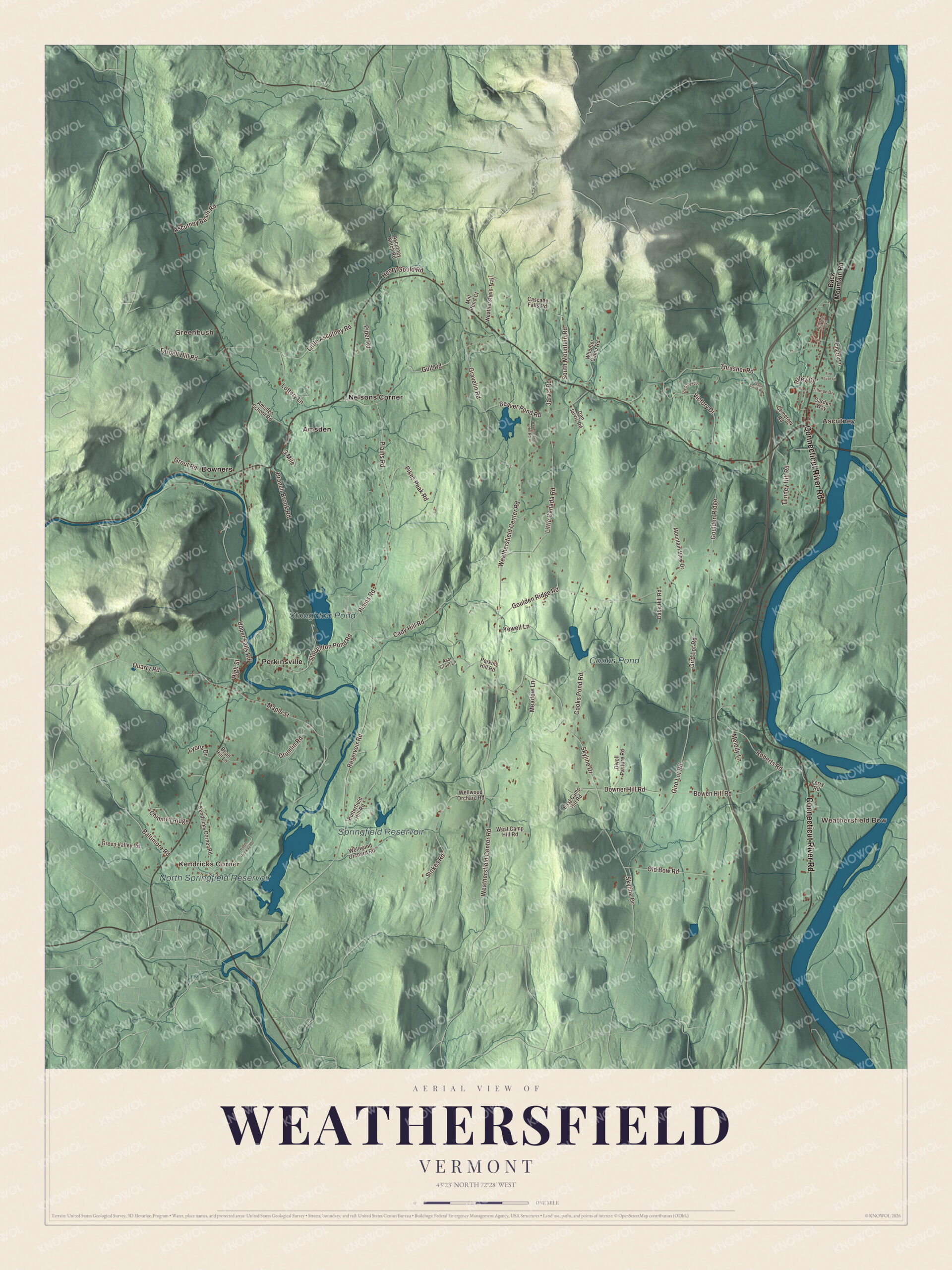 Watermarked full-map preview of Weathersfield, Vermont