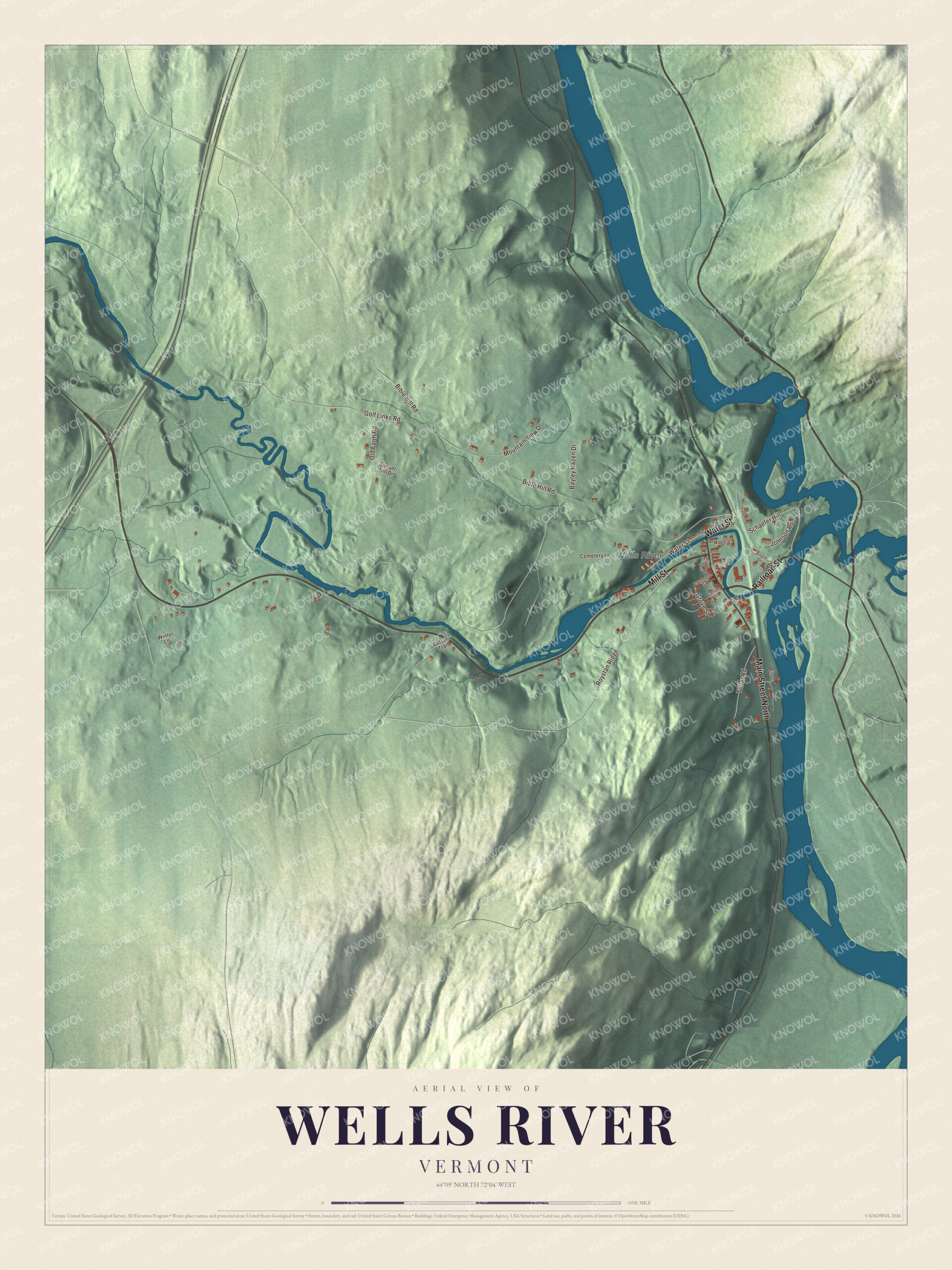 Watermarked full-map preview of Wells River, Vermont