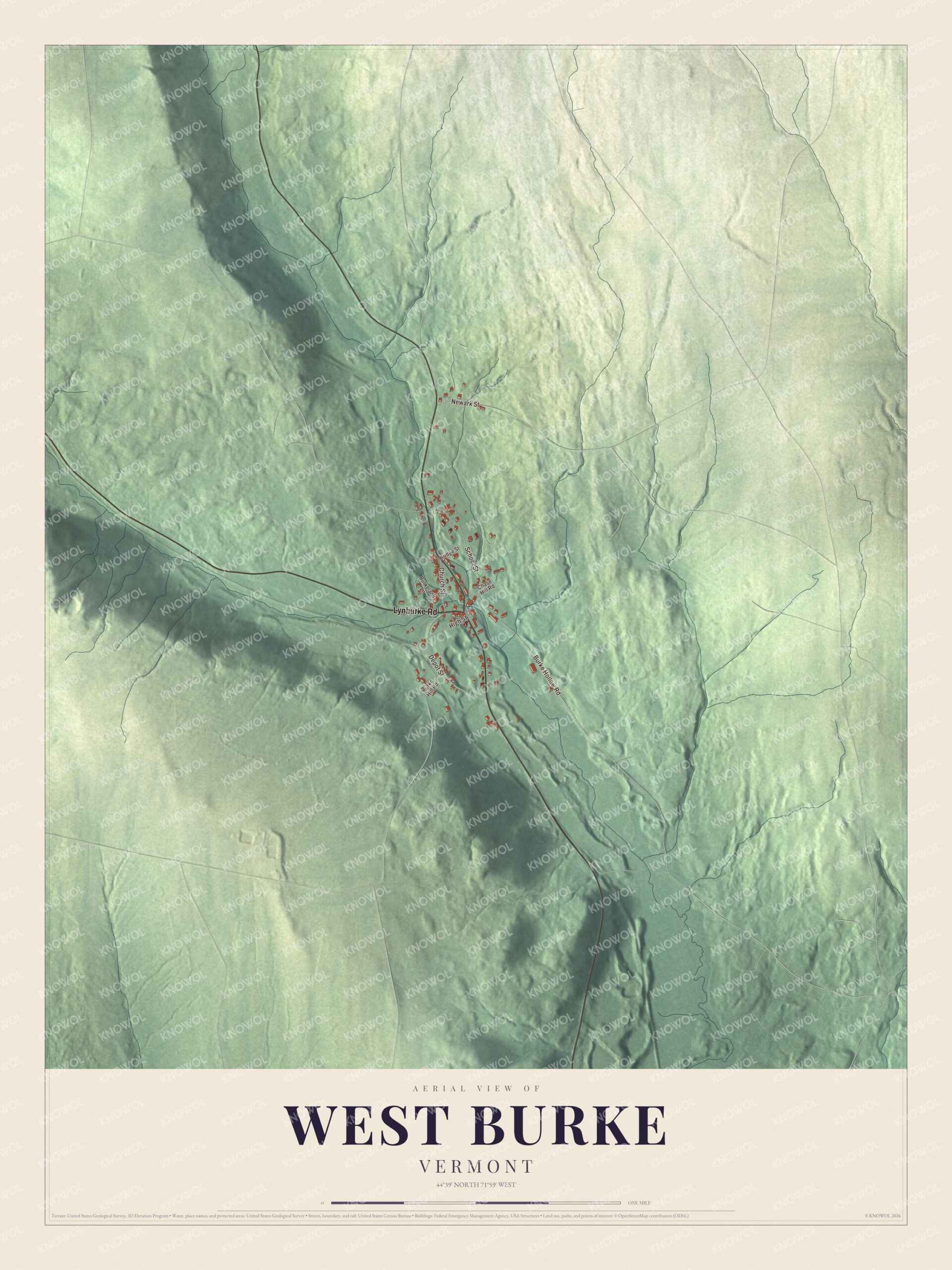 Protected watermarked complete map of West Burke, Vermont