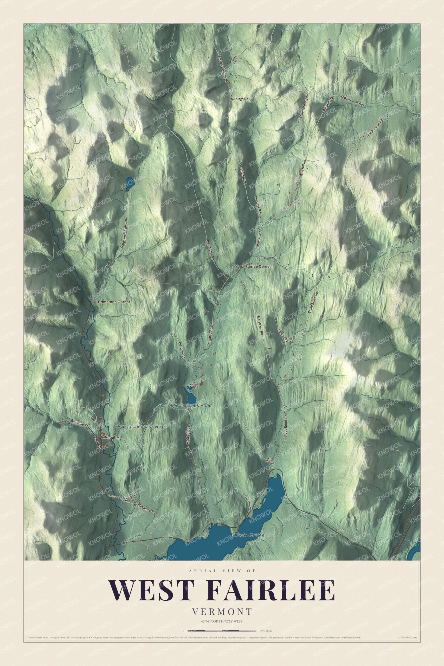 Protected watermarked complete map of West Fairlee, Vermont