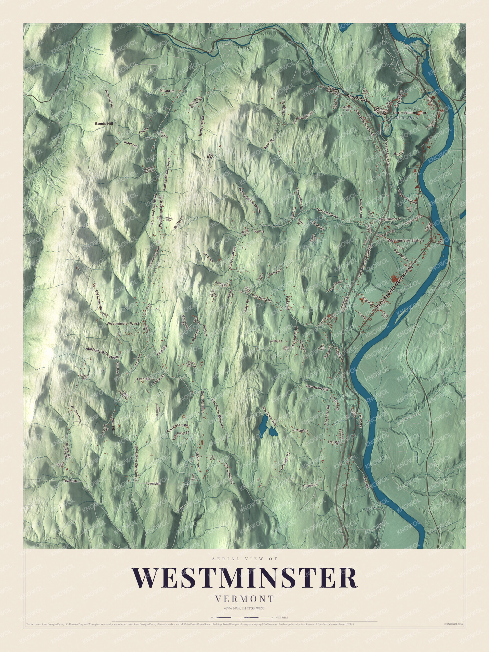 Watermarked full-map preview of Westminster, Vermont