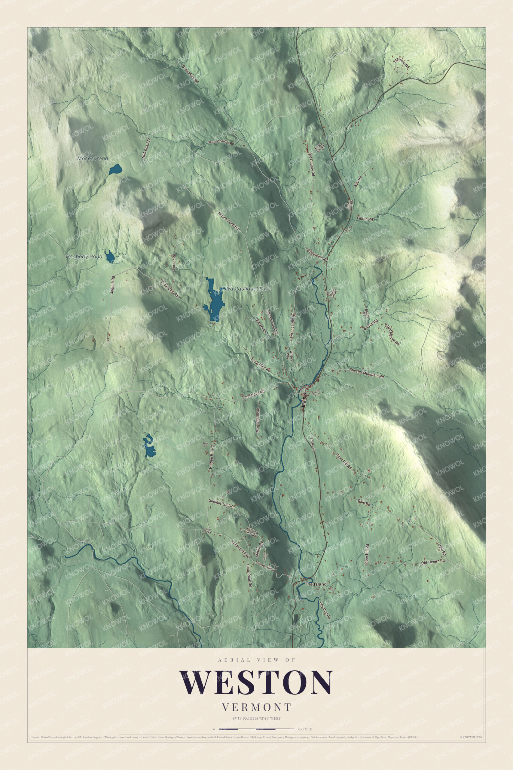 Watermarked full-map preview of Weston, Vermont