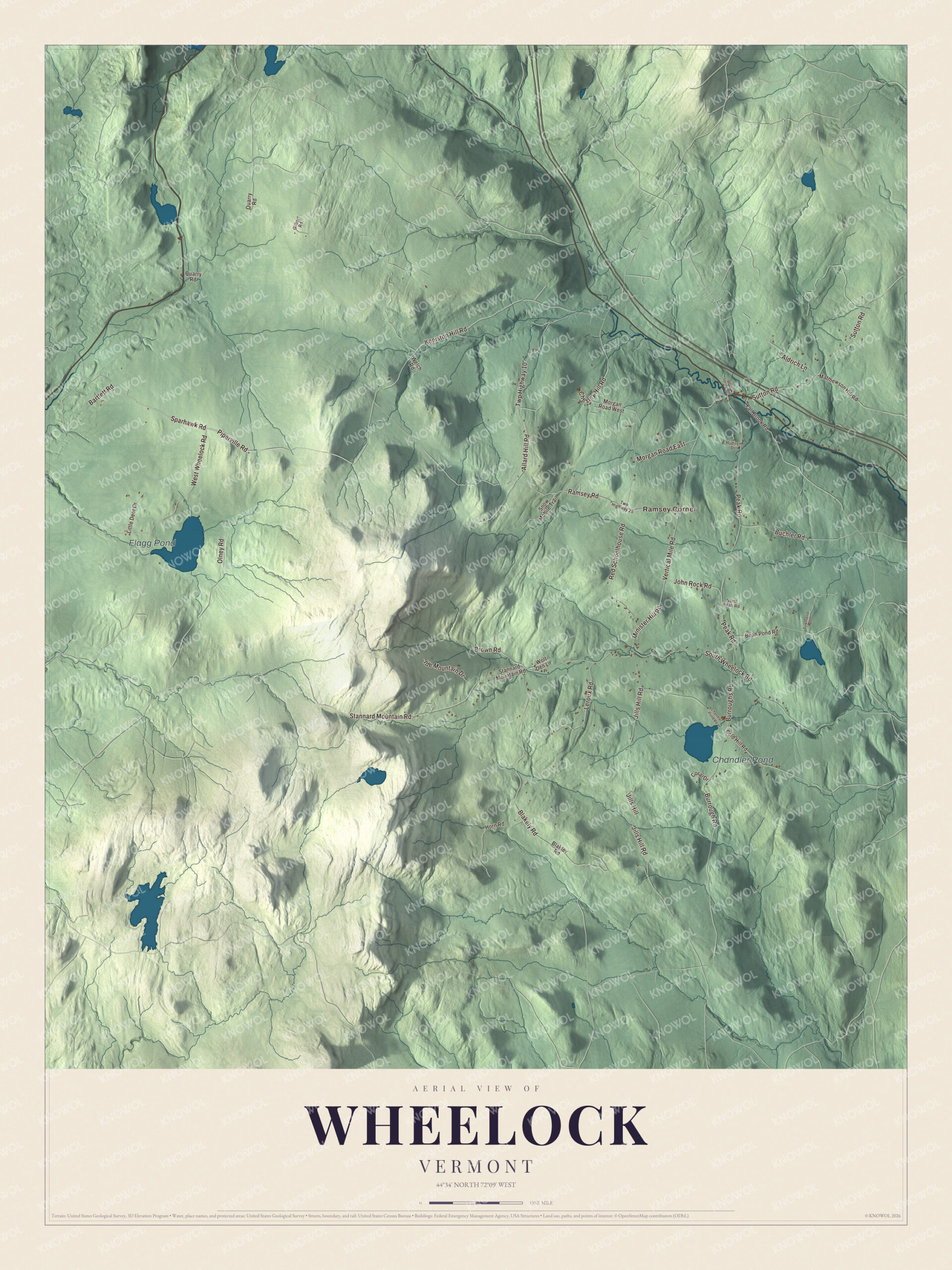Protected watermarked complete map of Wheelock, Vermont