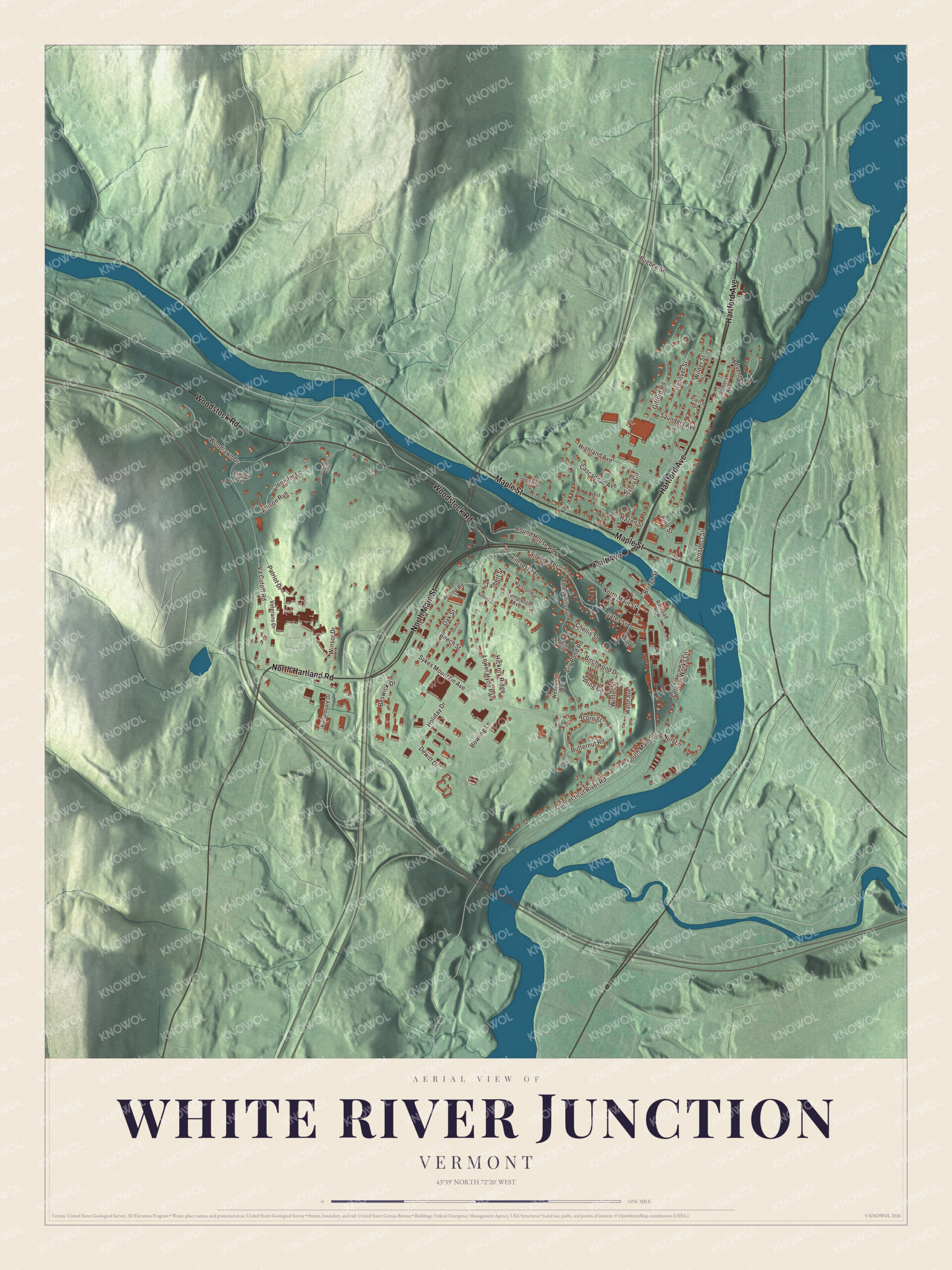 Watermarked full-map preview of White River Junction, Vermont