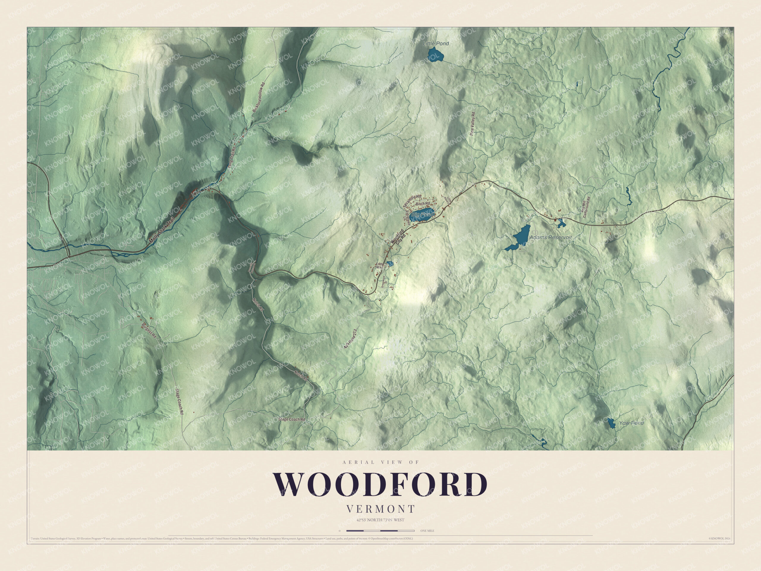 Watermarked full-map preview of Woodford, Vermont