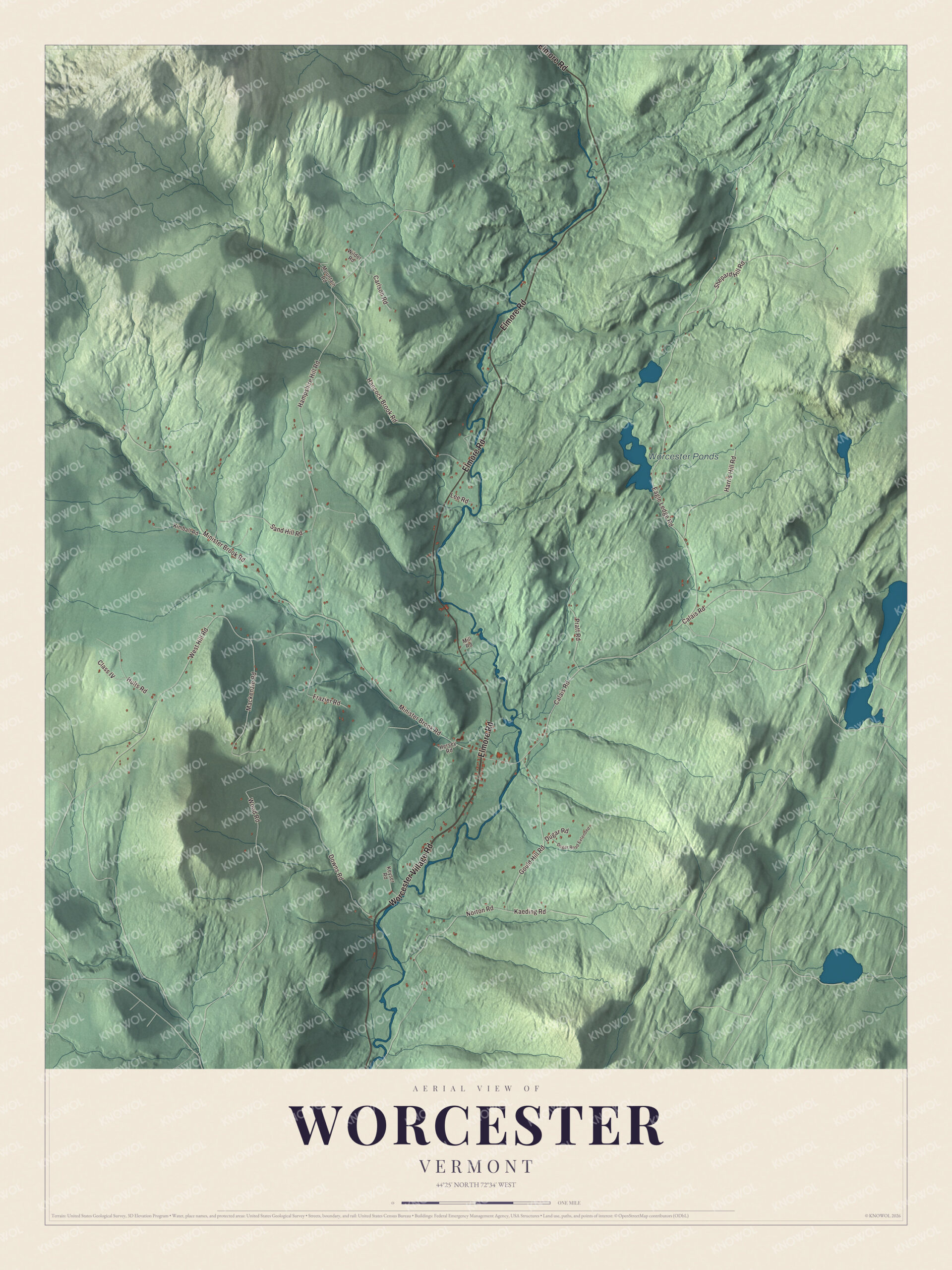 Watermarked full-map preview of Worcester, Vermont