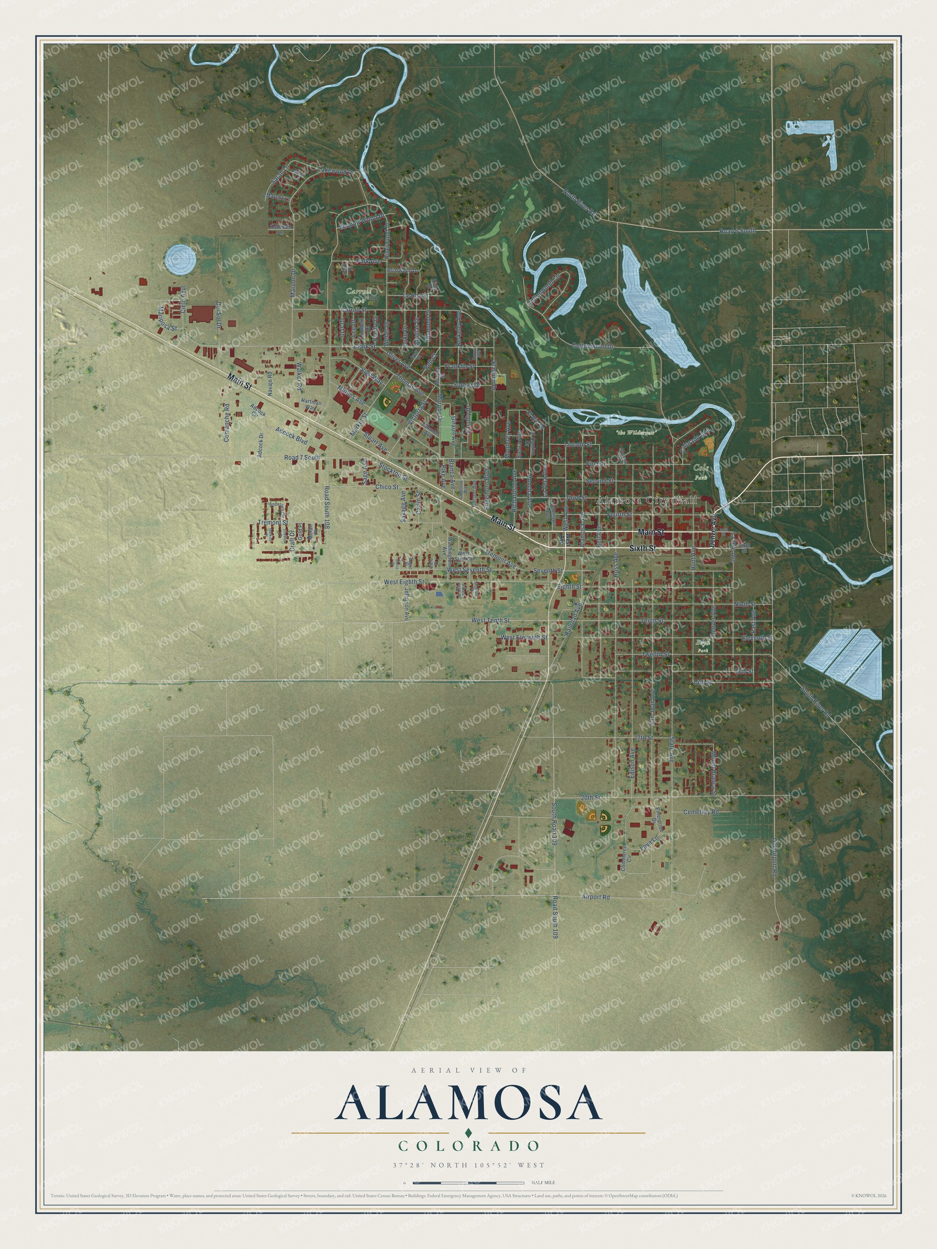 Watermarked full-map preview of Alamosa, Colorado