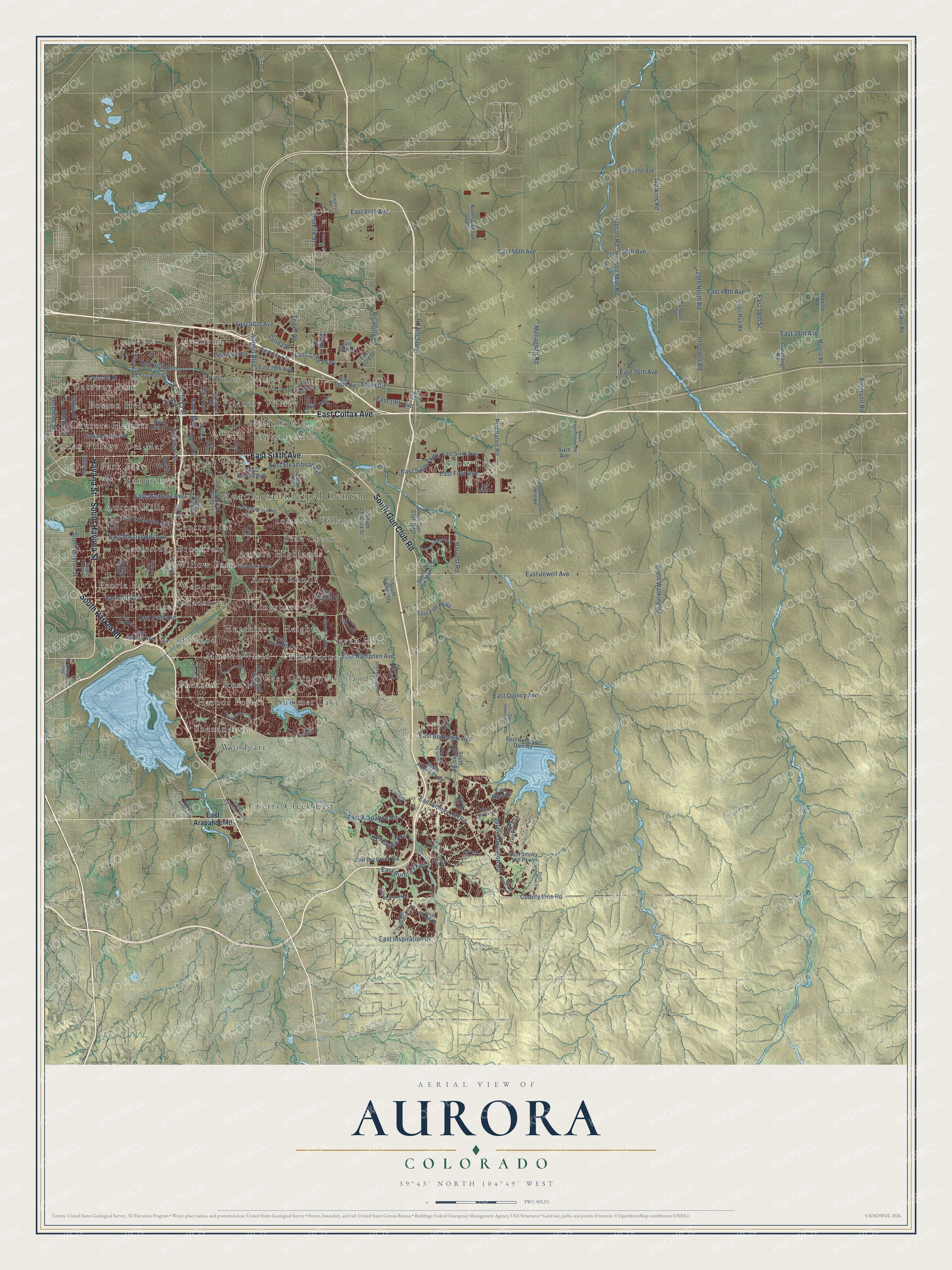 Watermarked full-map preview of Aurora, Colorado