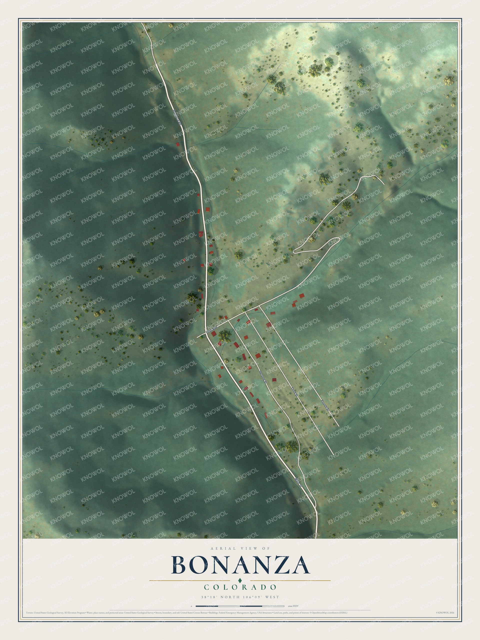 Watermarked full-map preview of Bonanza, Colorado