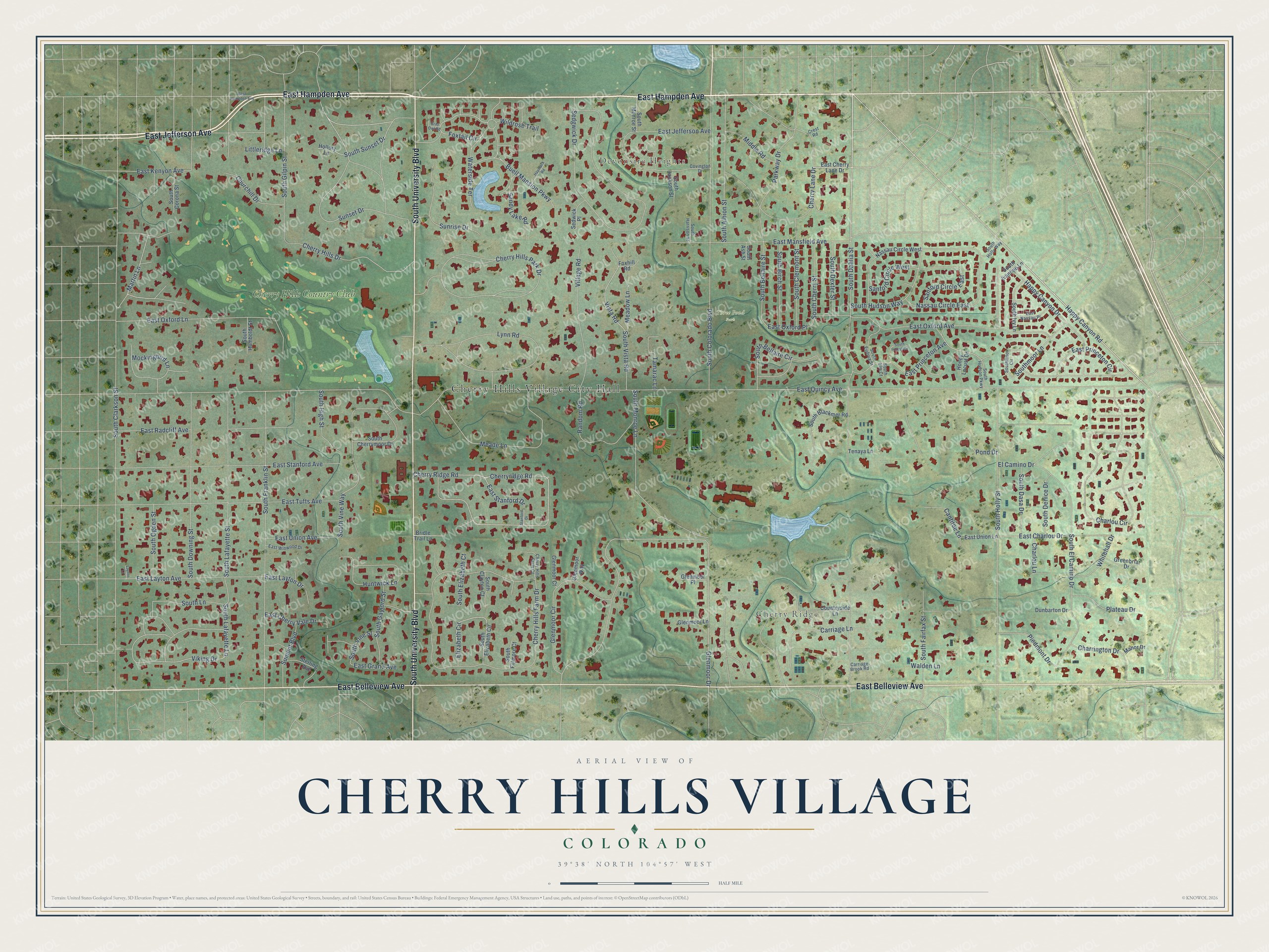Watermarked full-map preview of Cherry Hills Village, Colorado