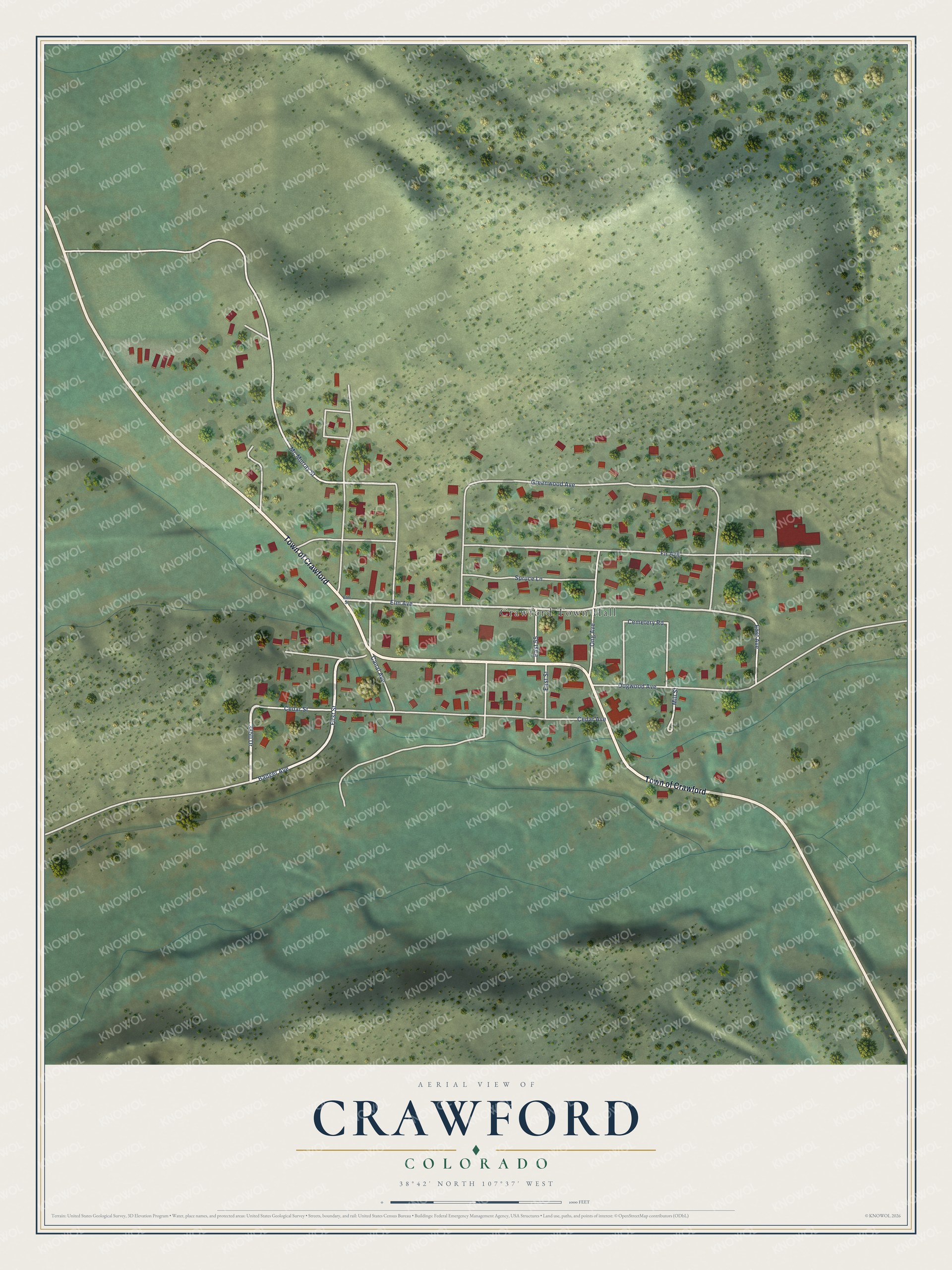 Watermarked full-map preview of Crawford, Colorado