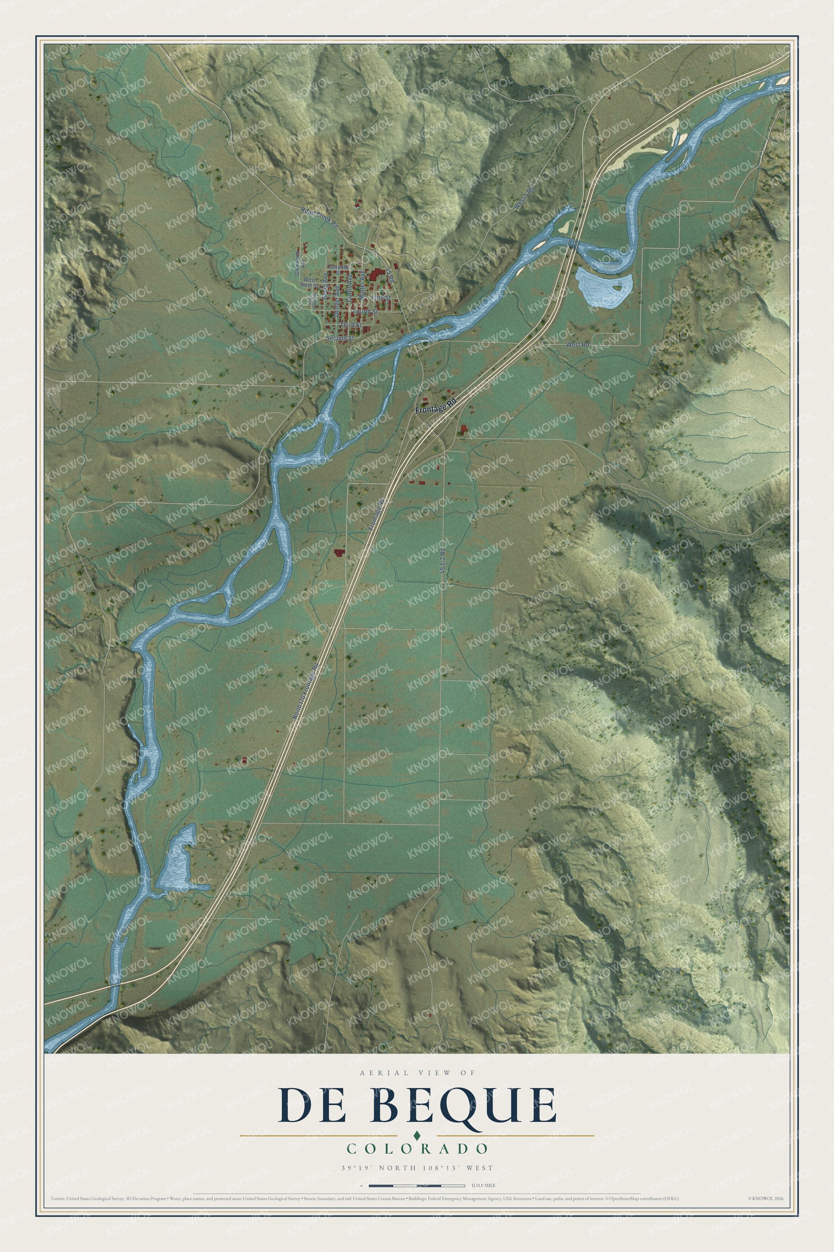 Watermarked full-map preview of De Beque, Colorado