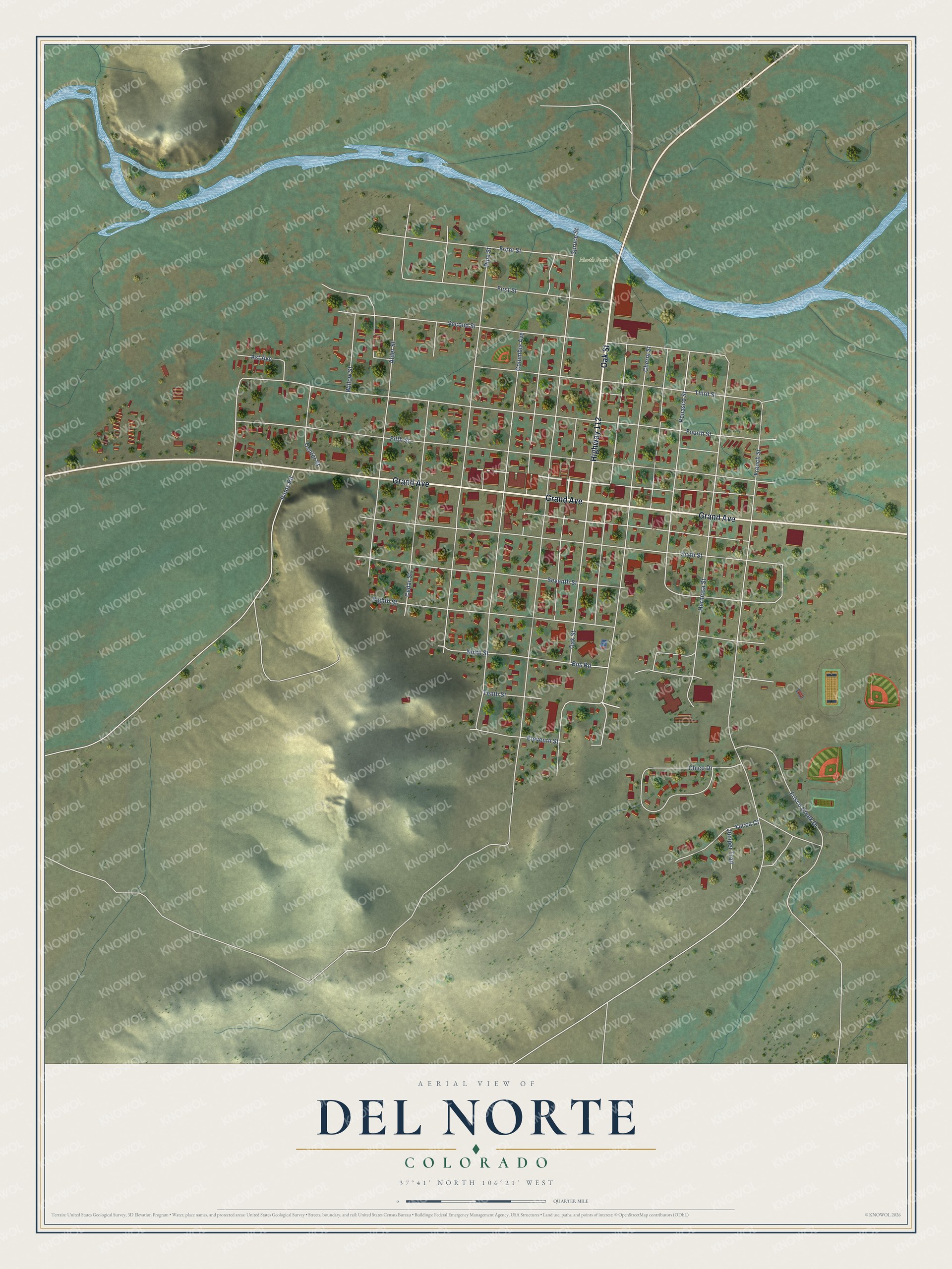 Watermarked full-map preview of Del Norte, Colorado