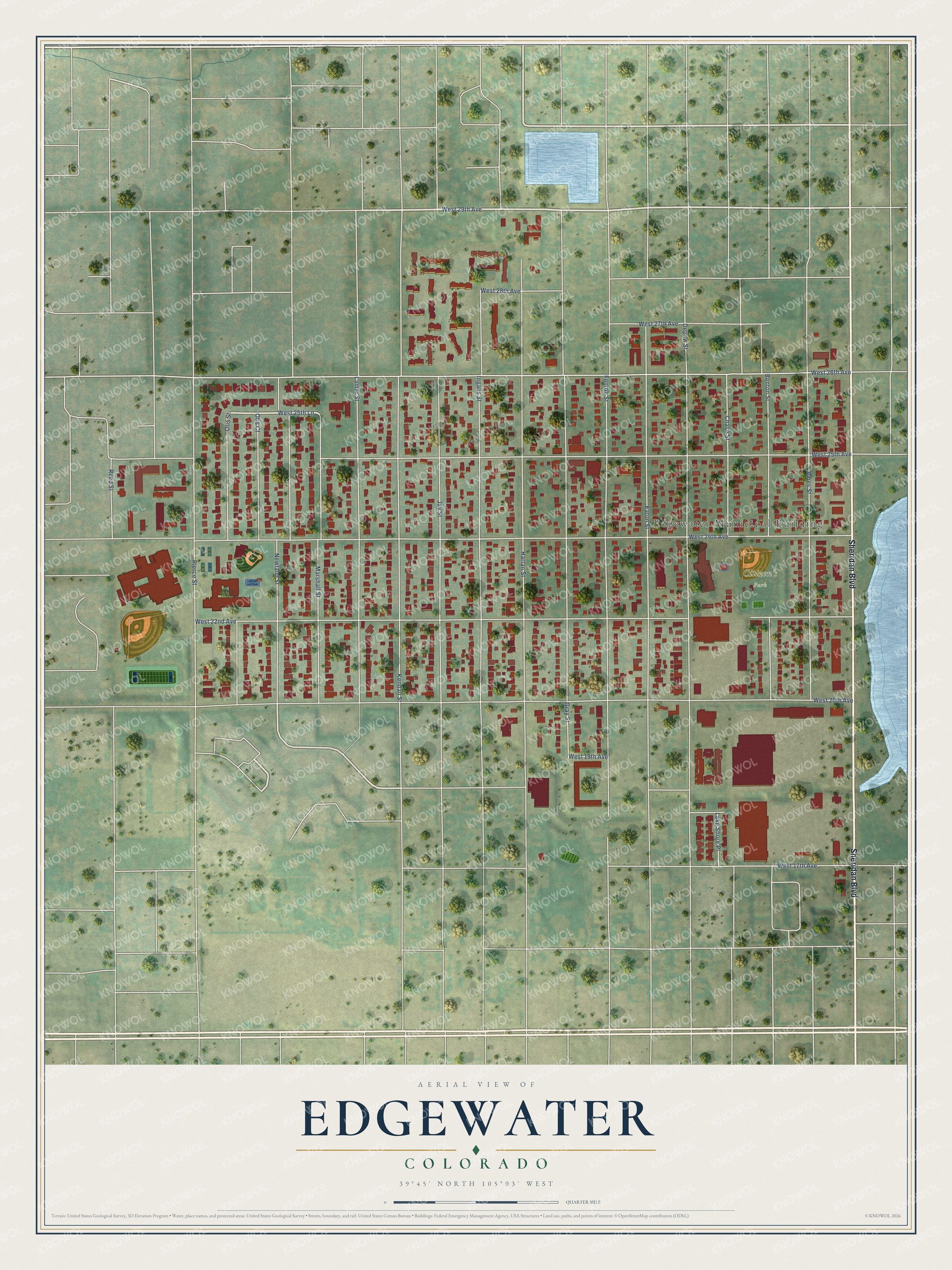 Watermarked full-map preview of Edgewater, Colorado