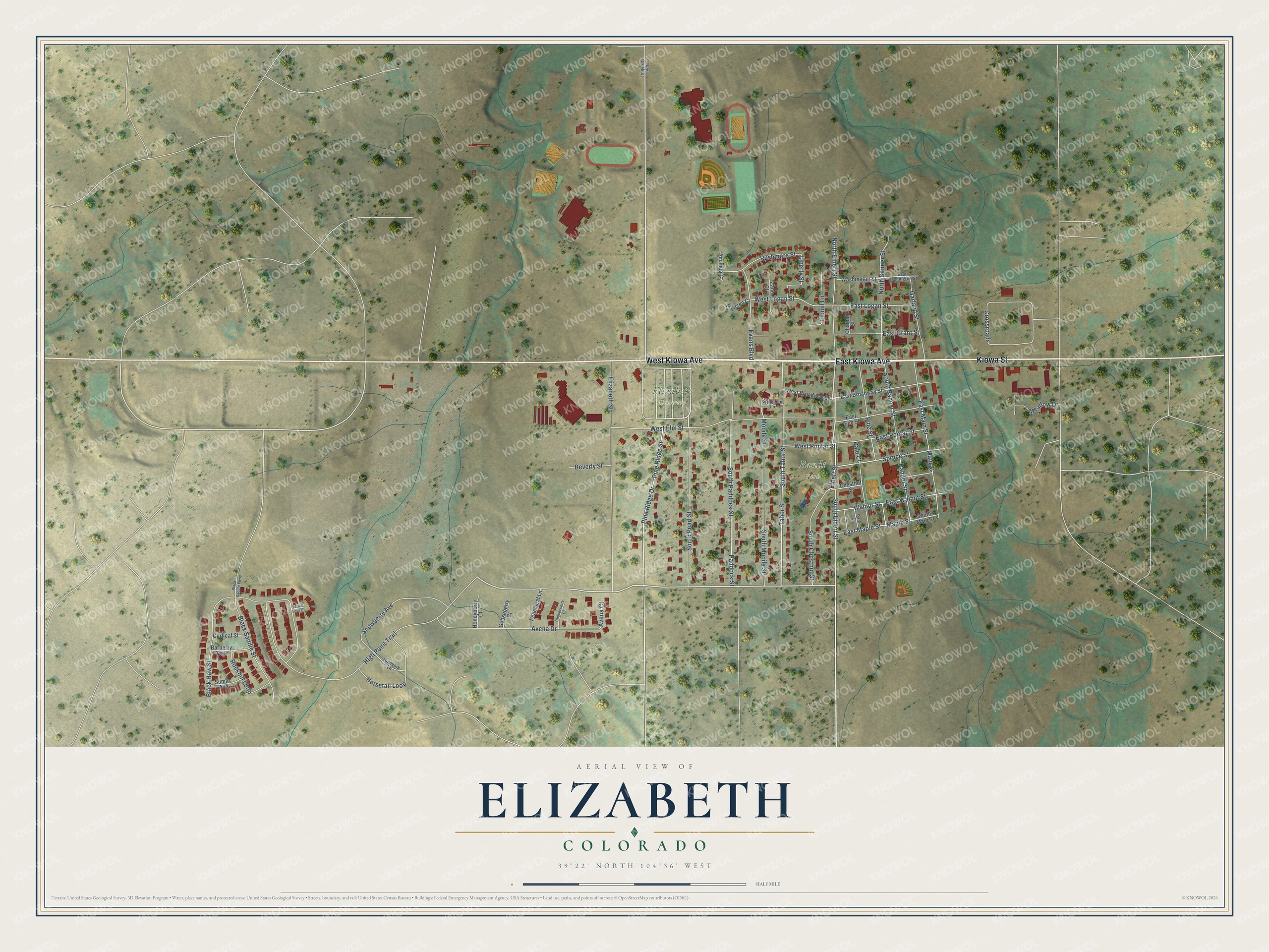 Watermarked full-map preview of Elizabeth, Colorado