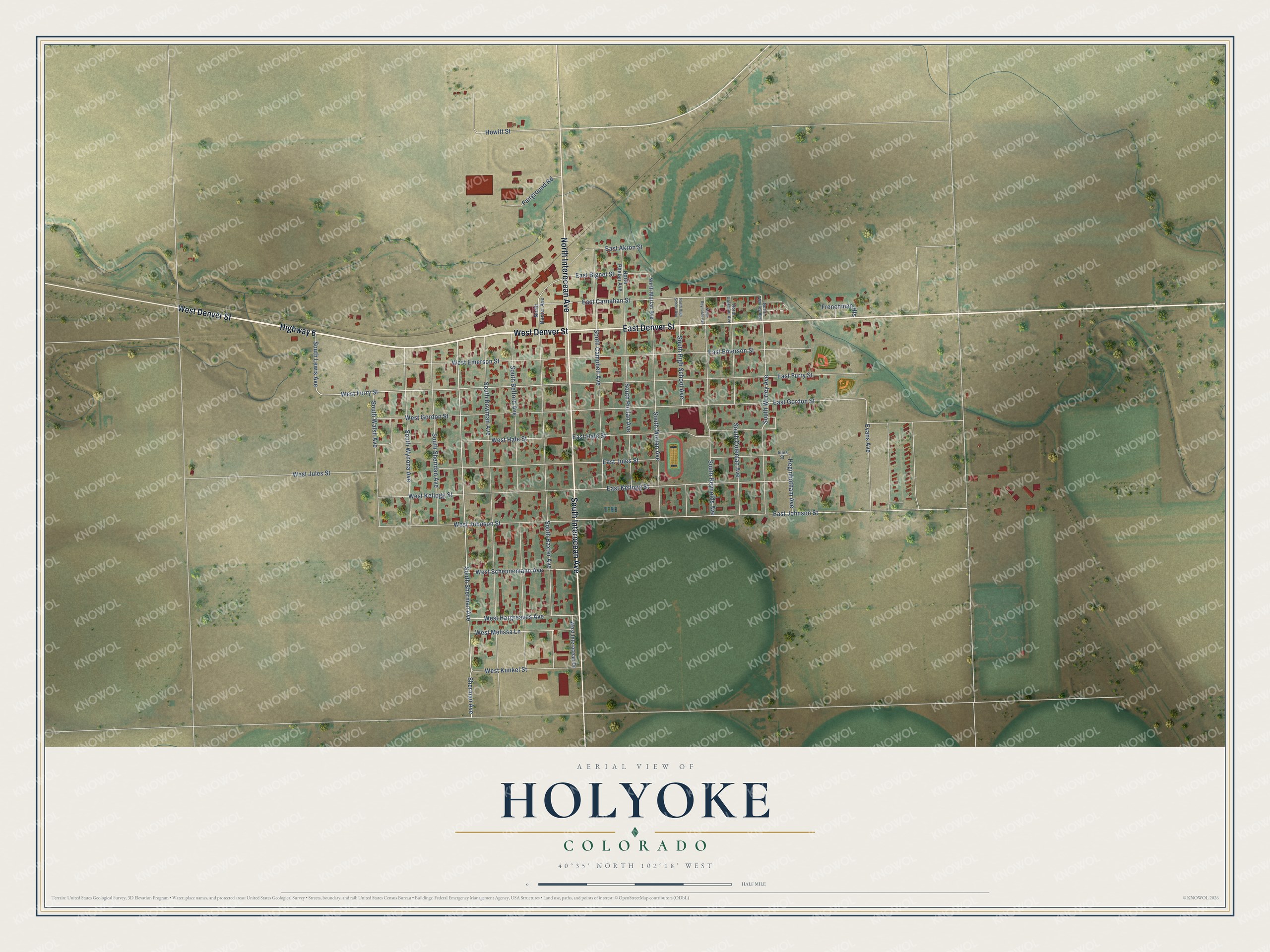 Watermarked full-map preview of Holyoke, Colorado
