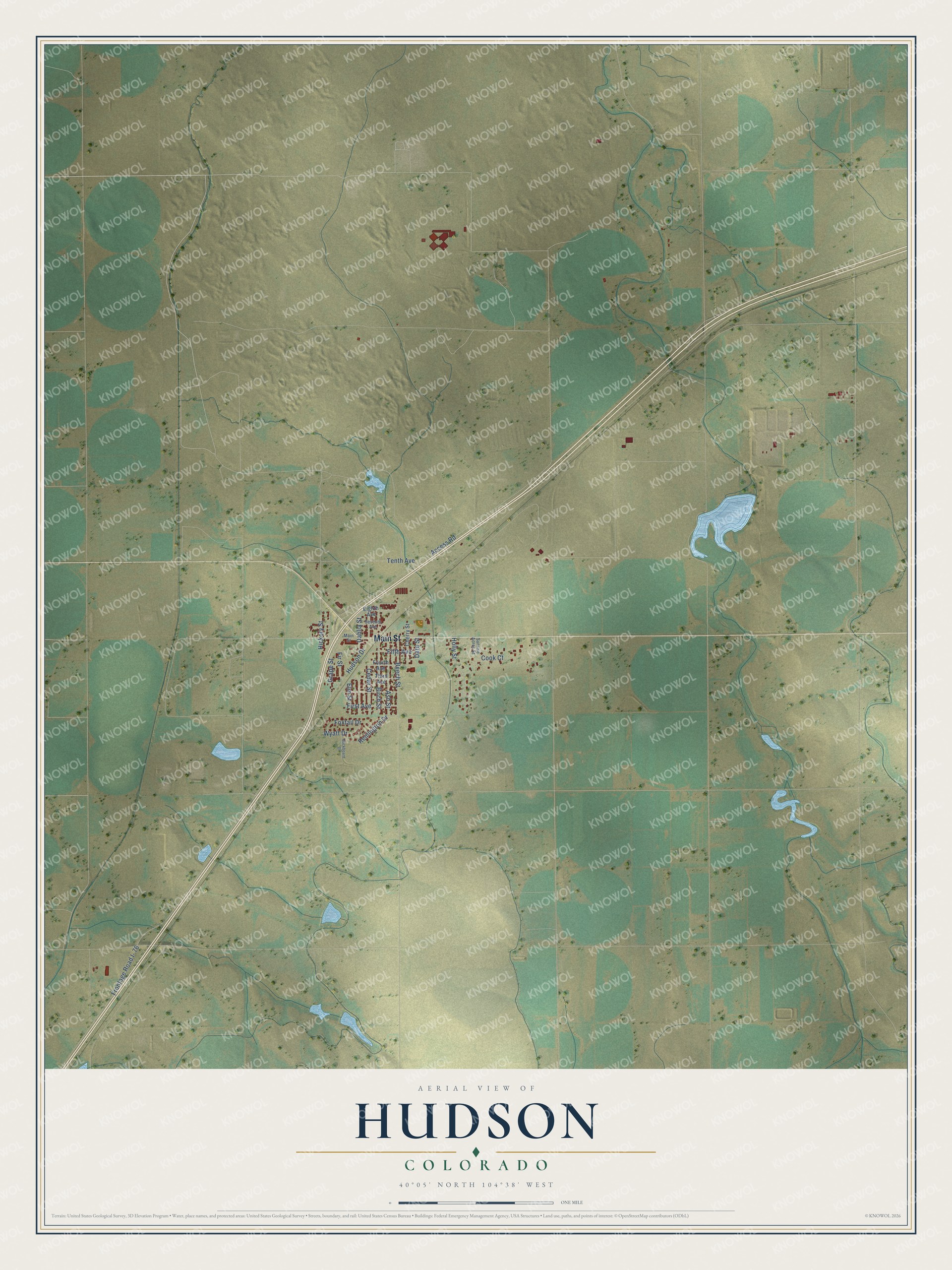 Watermarked full-map preview of Hudson, Colorado