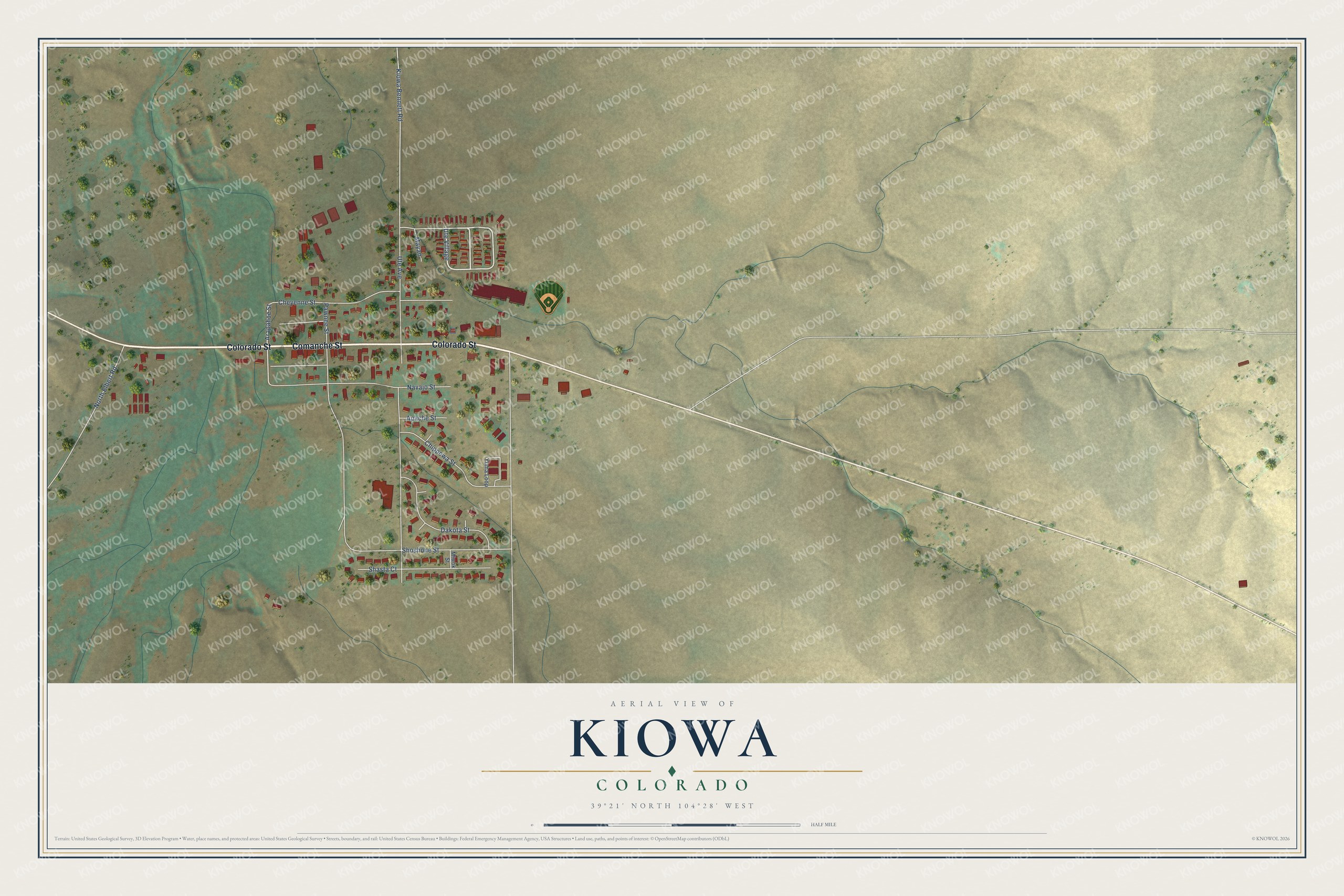 Watermarked full-map preview of Kiowa, Colorado