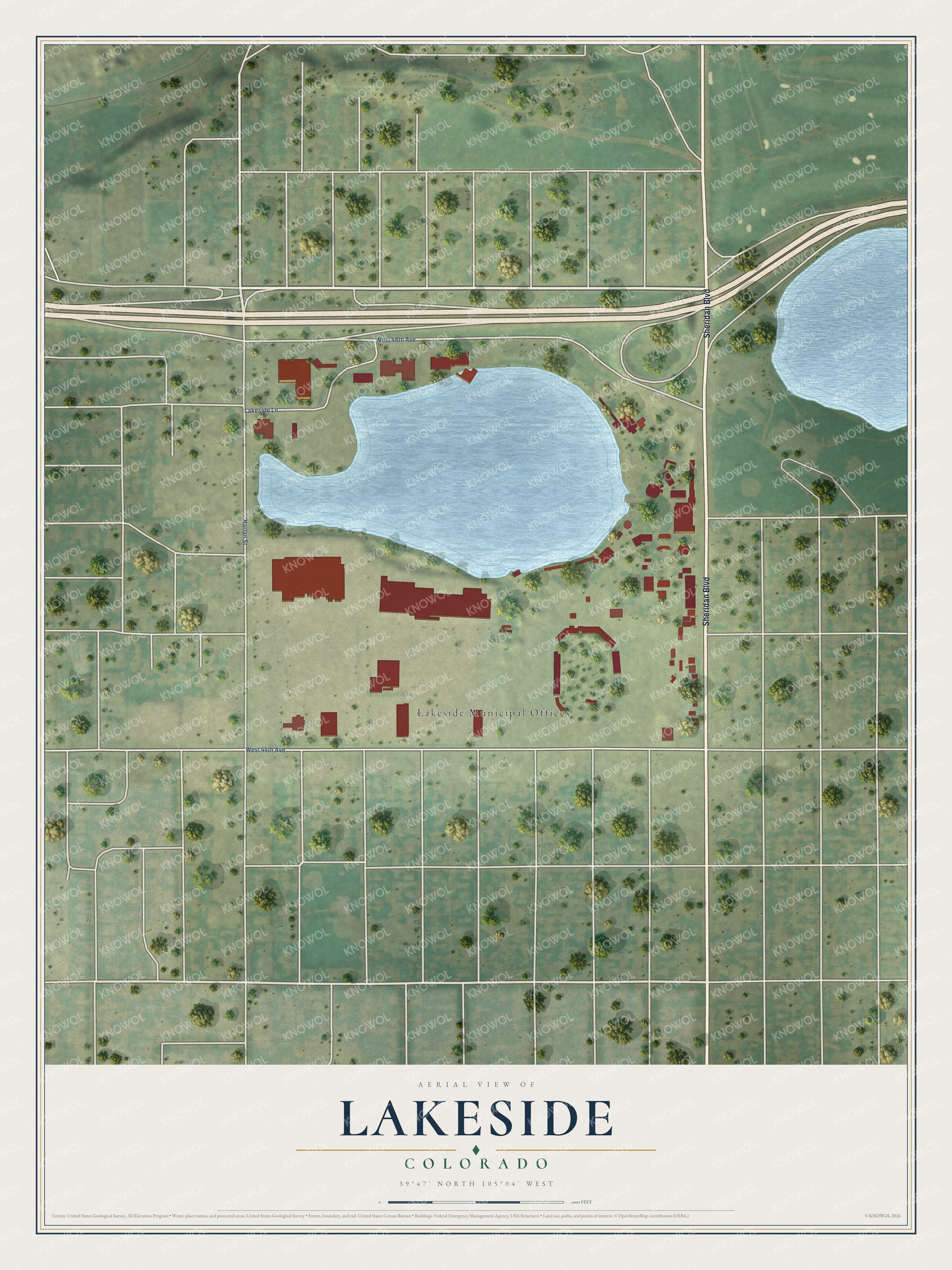 Watermarked full-map preview of Lakeside, Colorado
