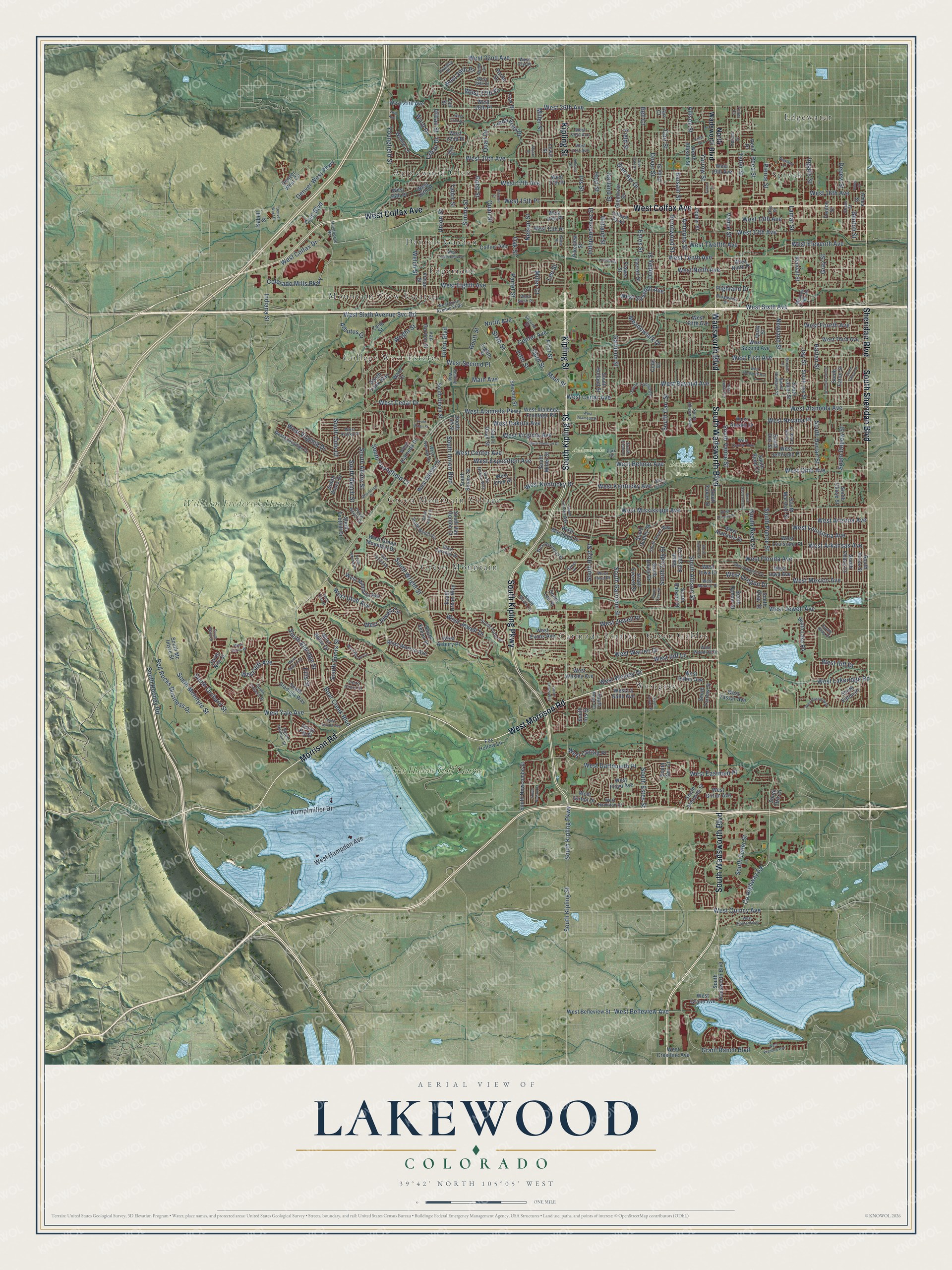 Watermarked full-map preview of Lakewood, Colorado