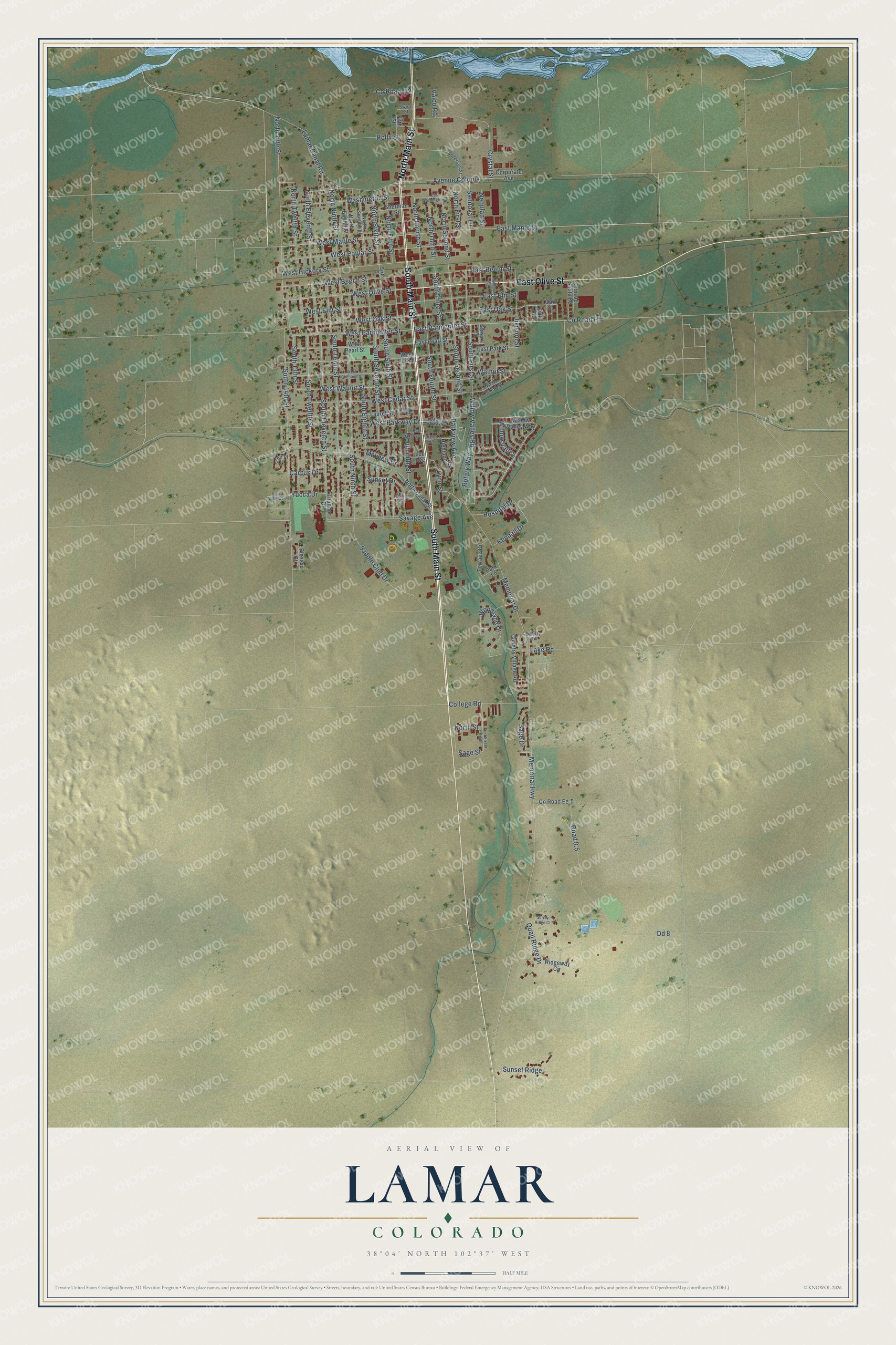 Watermarked full-map preview of Lamar, Colorado