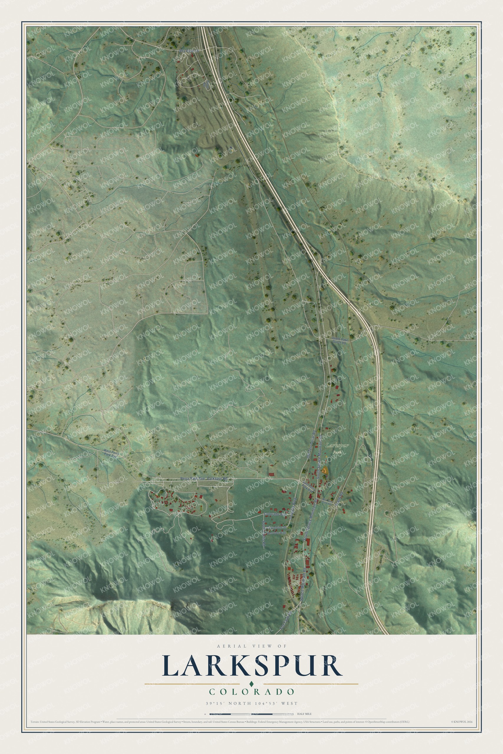 Watermarked full-map preview of Larkspur, Colorado