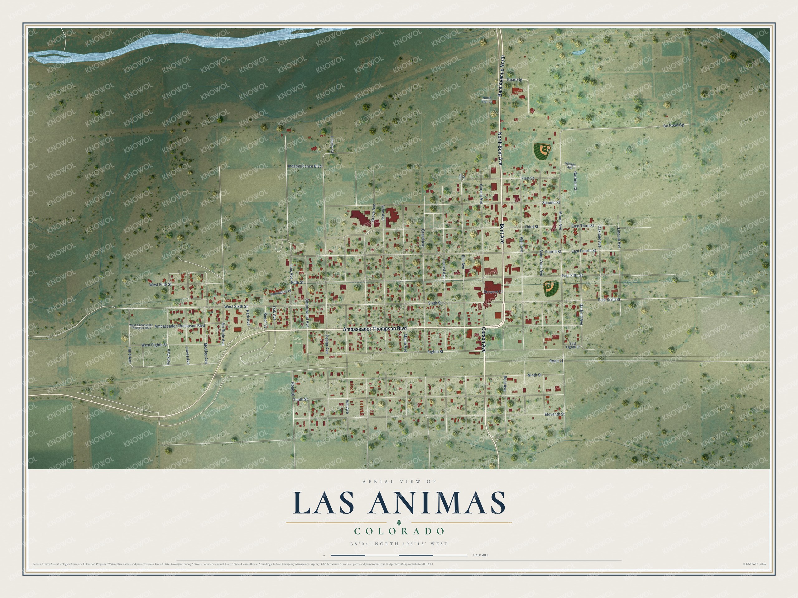 Watermarked full-map preview of Las Animas, Colorado