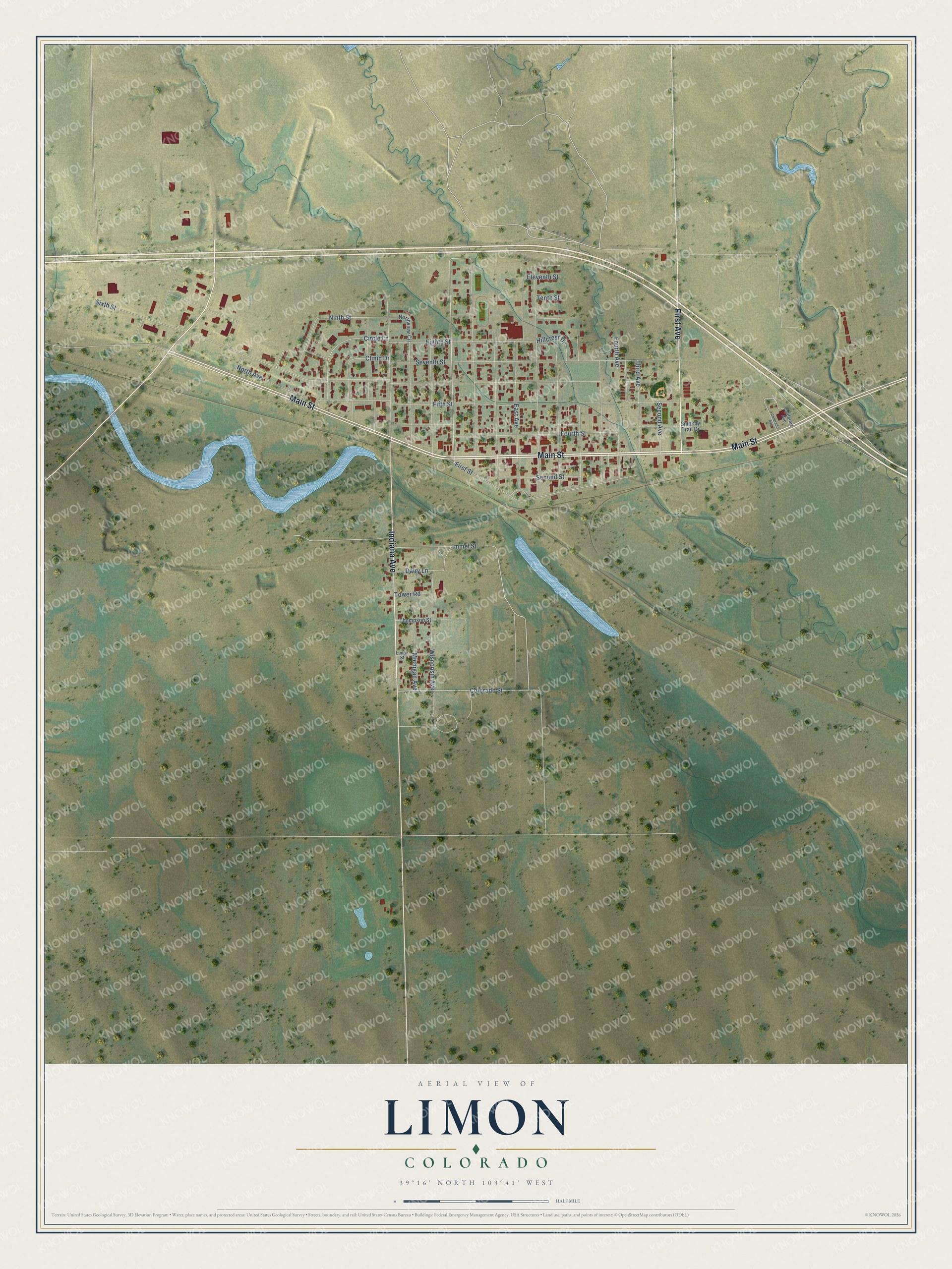 Watermarked full-map preview of Limon, Colorado