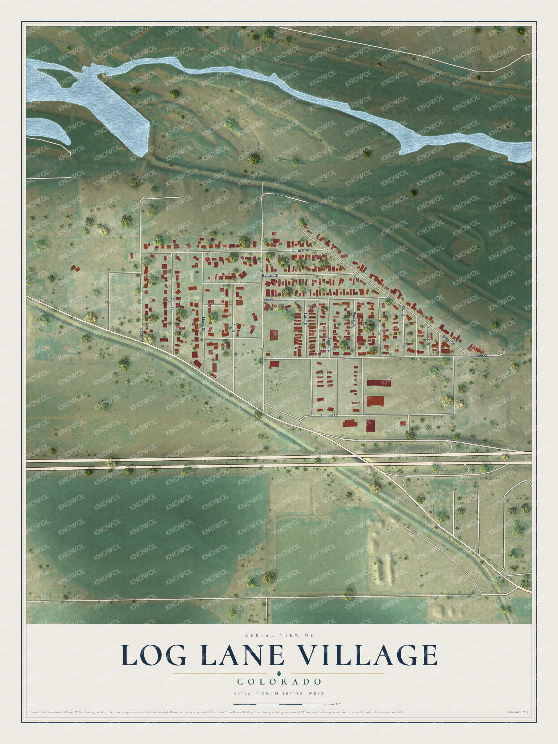 Watermarked full-map preview of Log Lane Village, Colorado