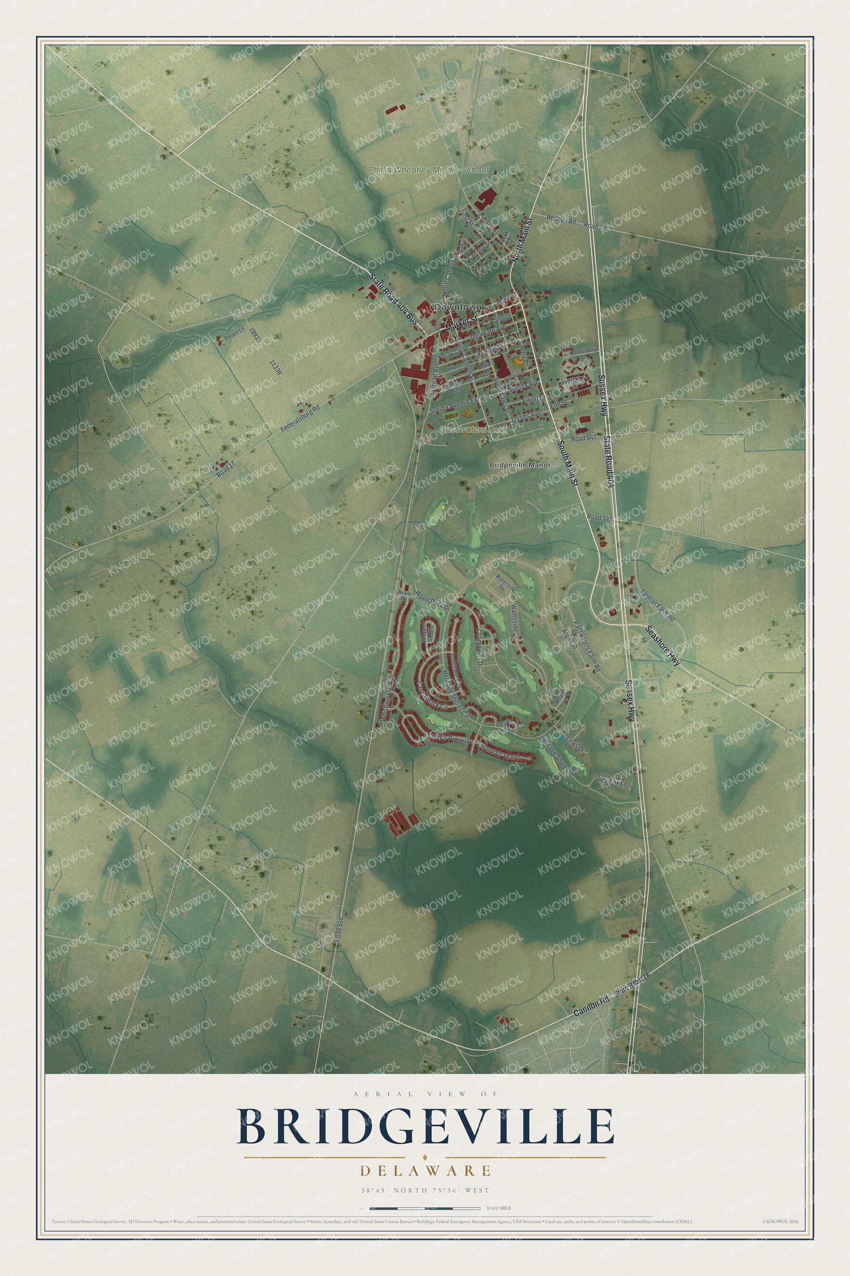 Watermarked full-map preview of Bridgeville, Delaware