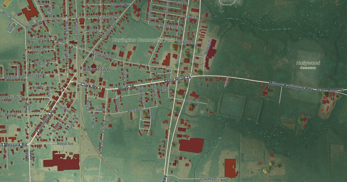 Map of Harrington, Delaware in 2026
