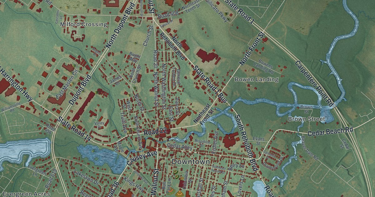 Map of Milford, Delaware in 2026