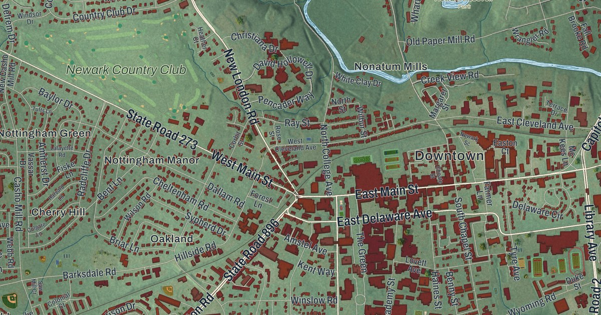 Map of Newark, Delaware in 2026
